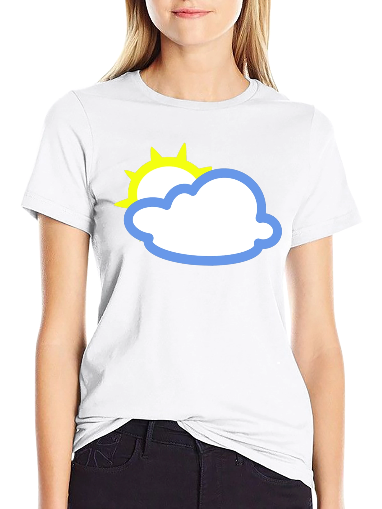 Black Tee with Sun and Cloud Graphic