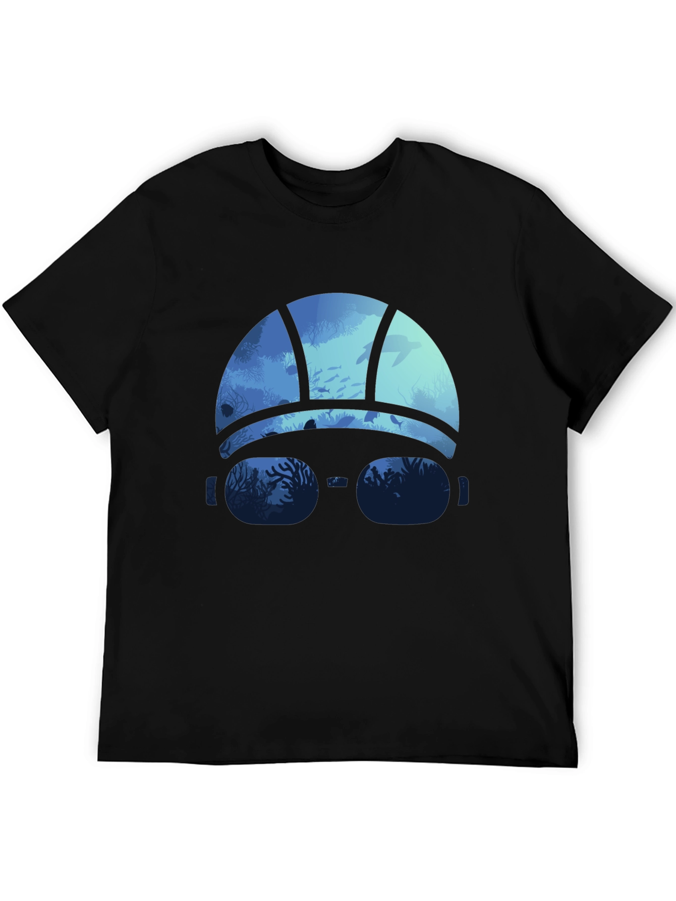 Ocean Scene Swim Cap T-Shirt - Black