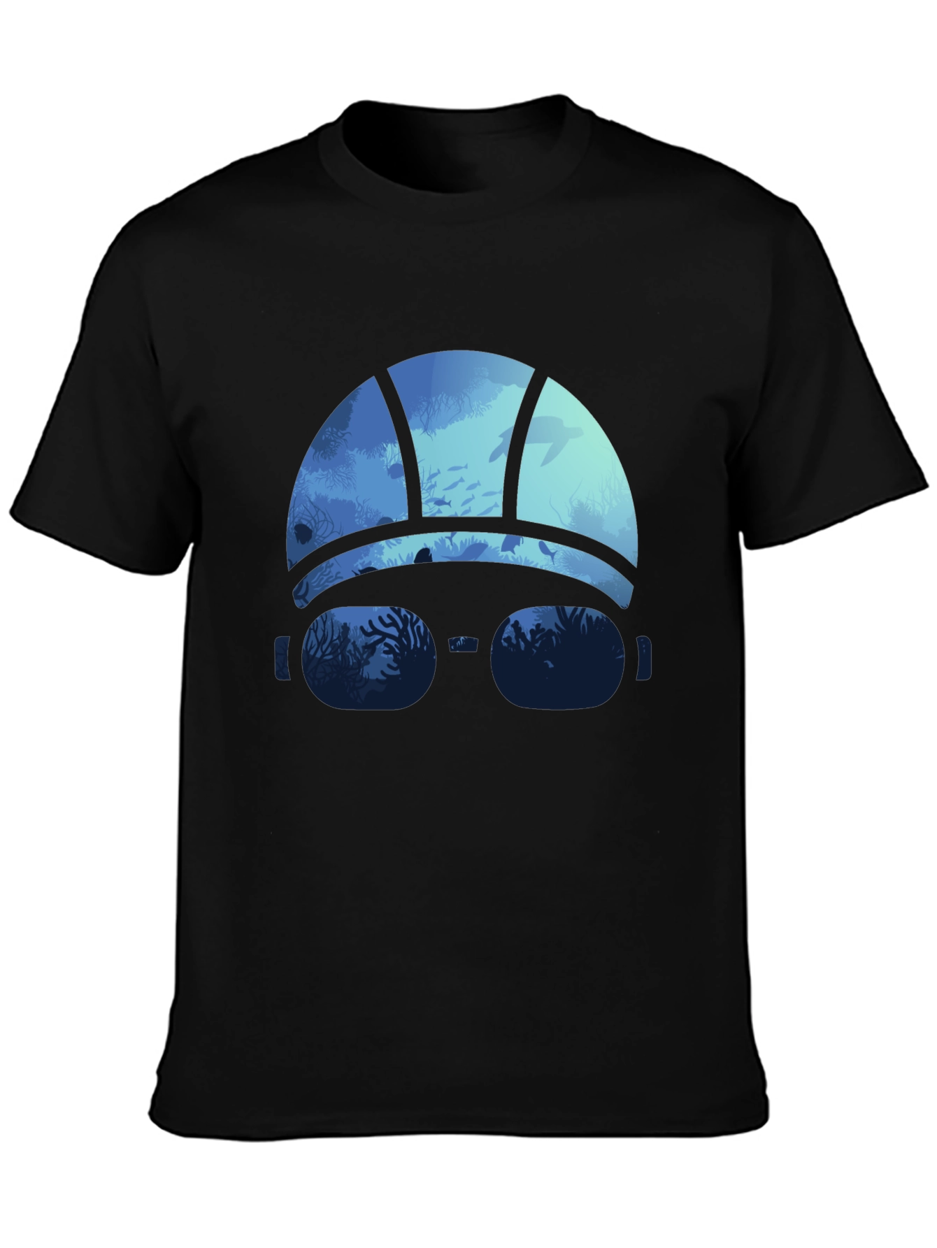 Ocean Scene Swim Cap T-Shirt - Black