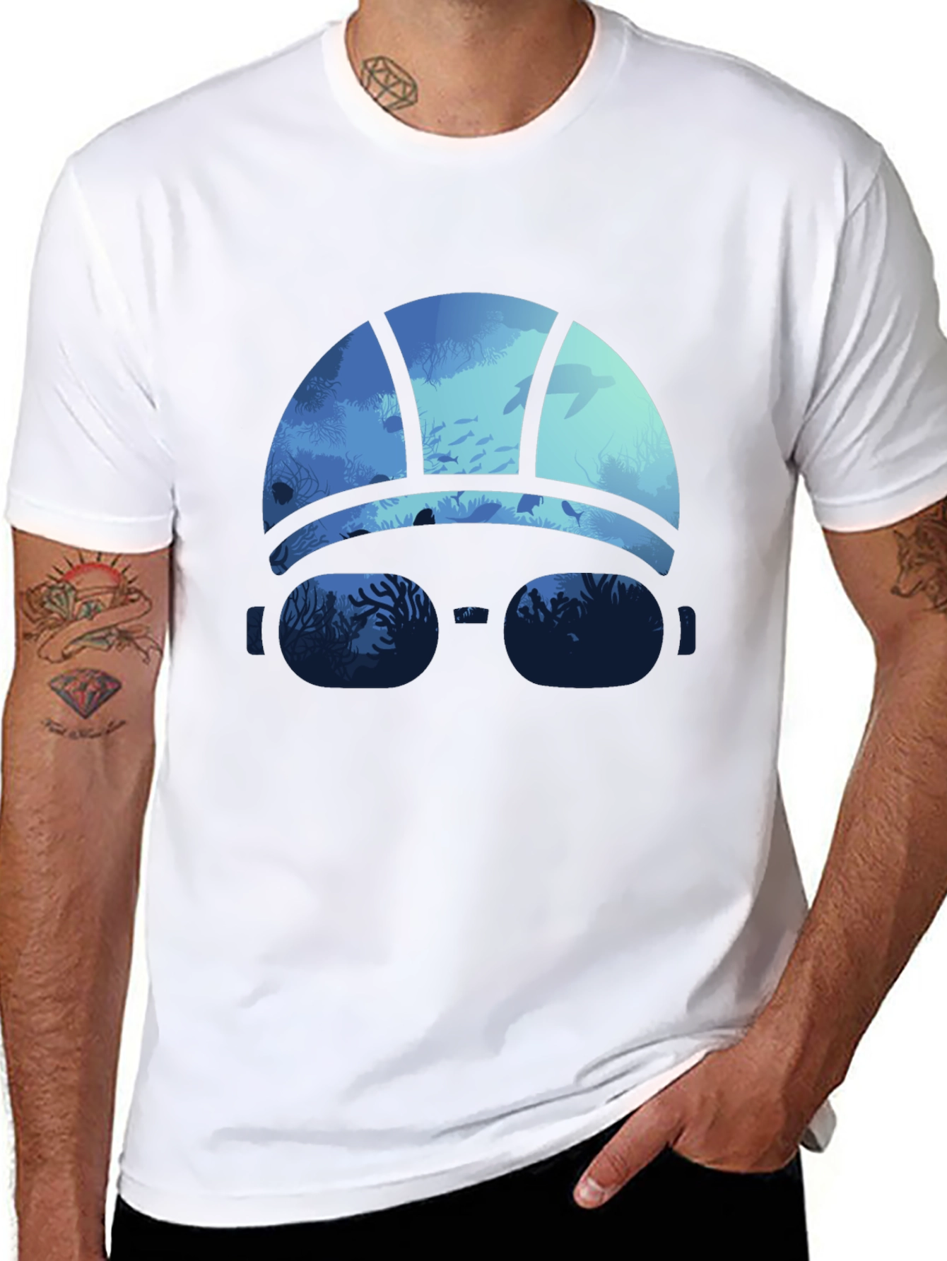Ocean Scene Swim Cap T-Shirt - Black