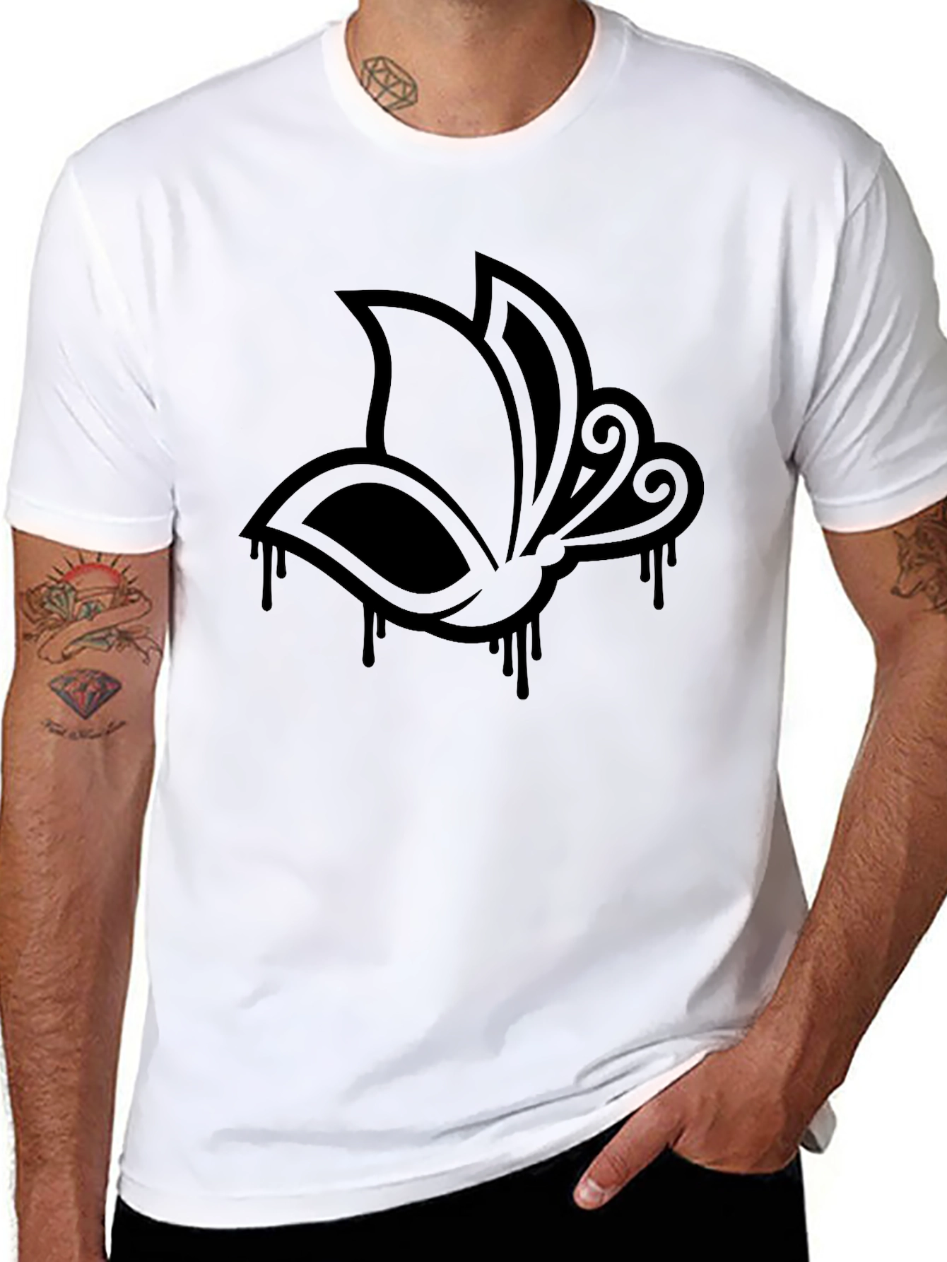 Abstract Butterfly Graphic Black T-Shirt