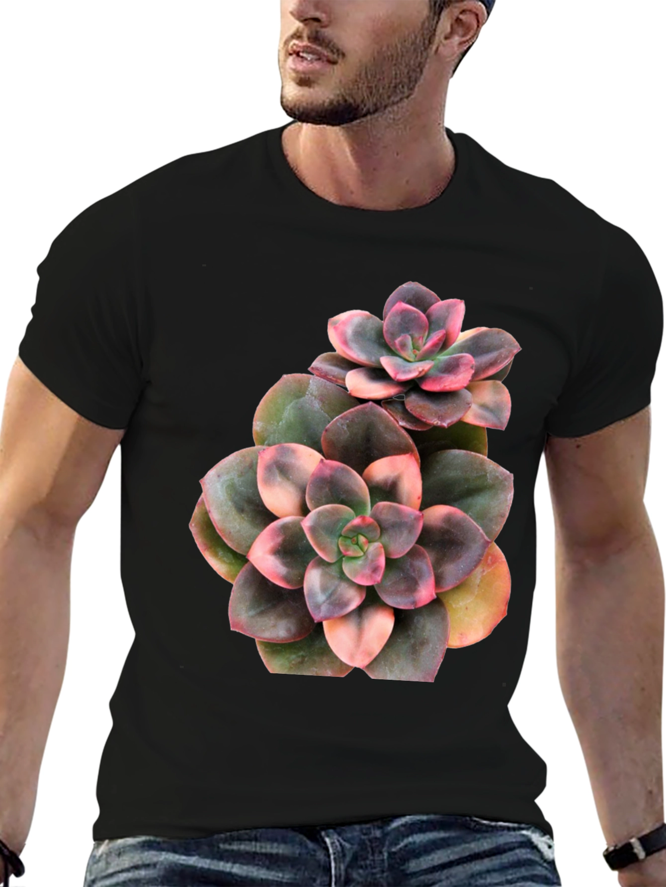 Succulent Plant Graphic Black T-Shirt