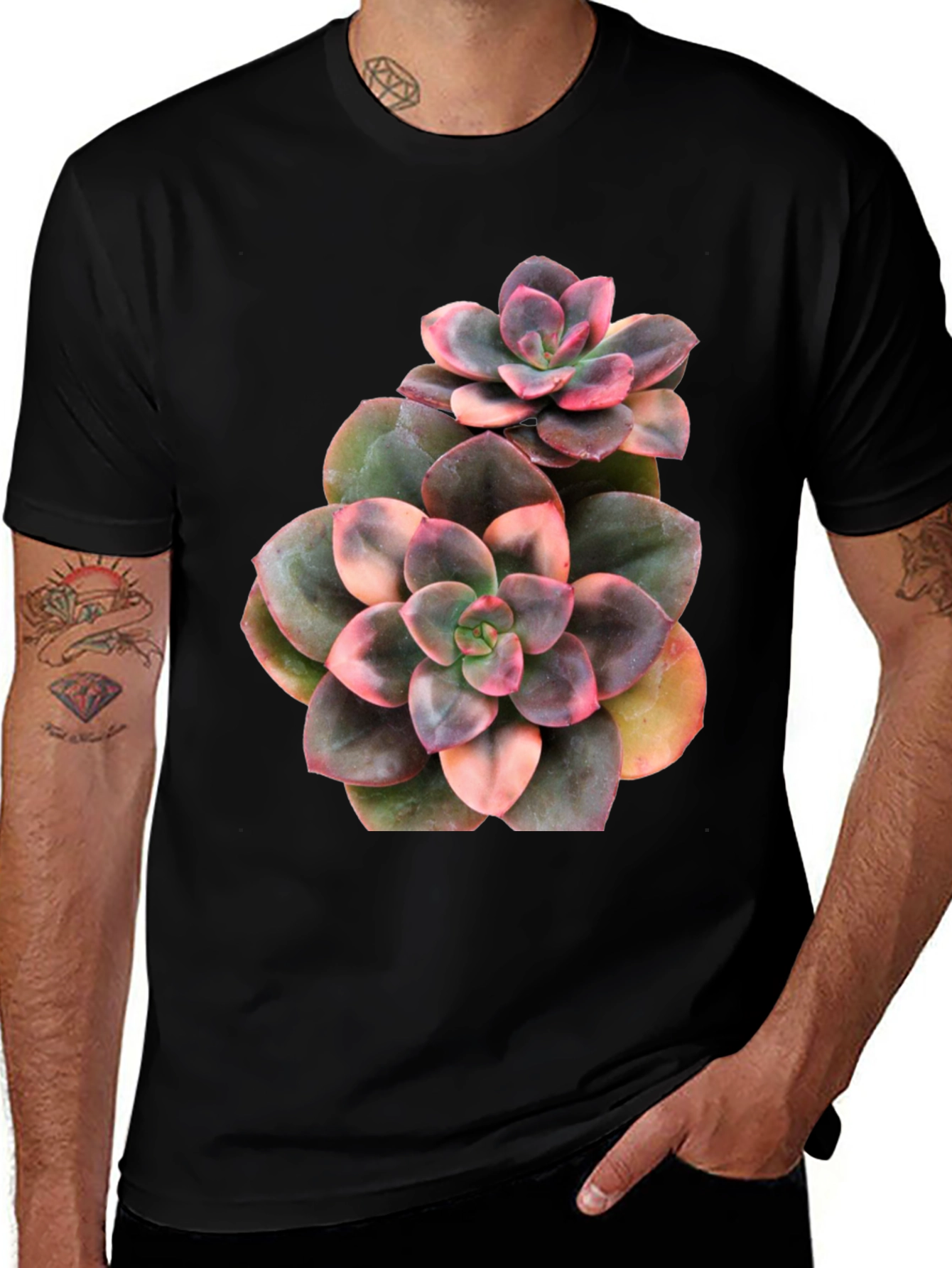Succulent Plant Graphic Black T-Shirt