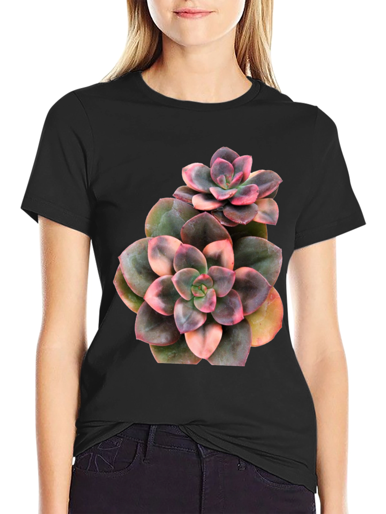 Succulent Plant Graphic Black T-Shirt