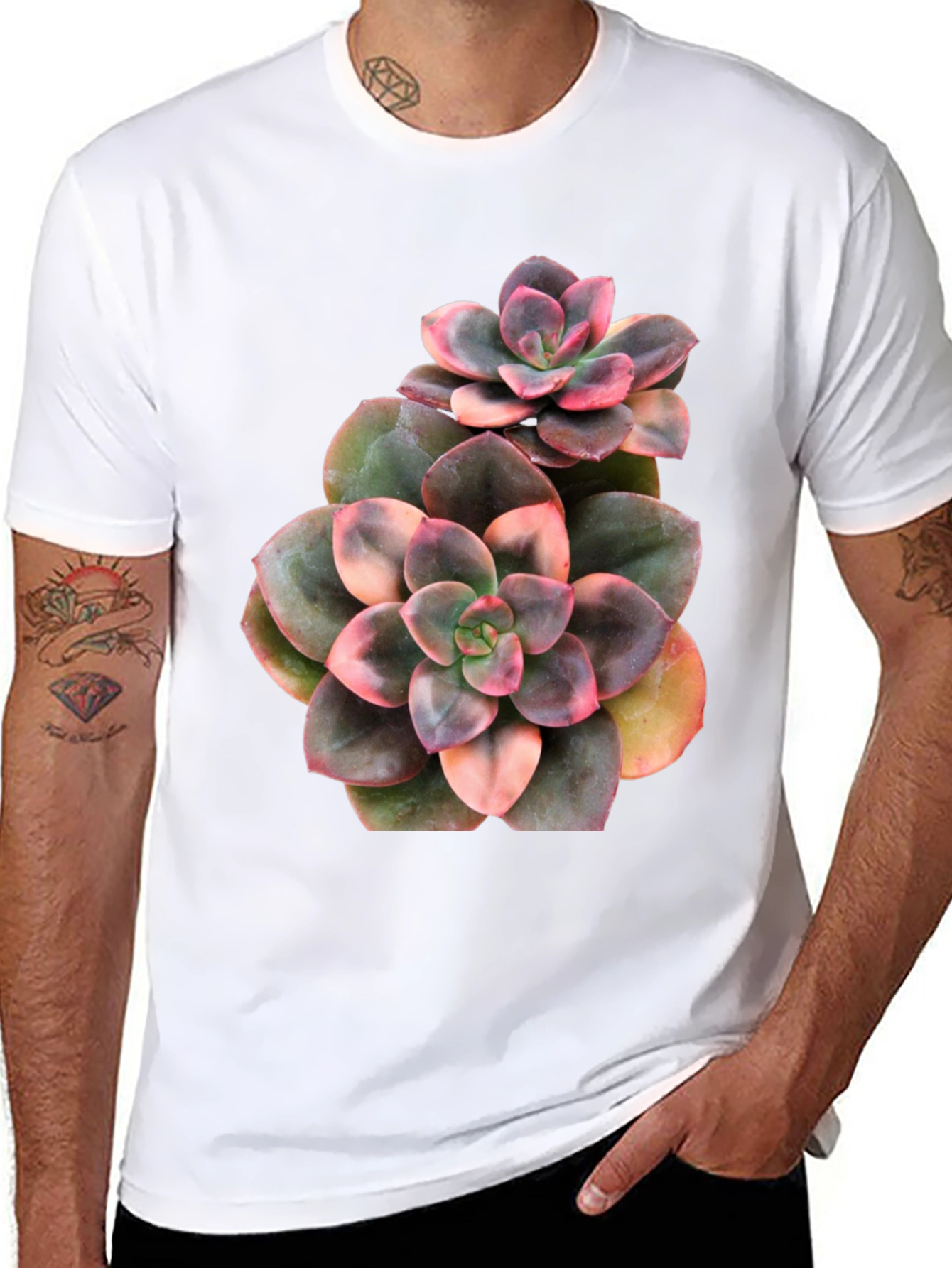 Succulent Plant Graphic Black T-Shirt