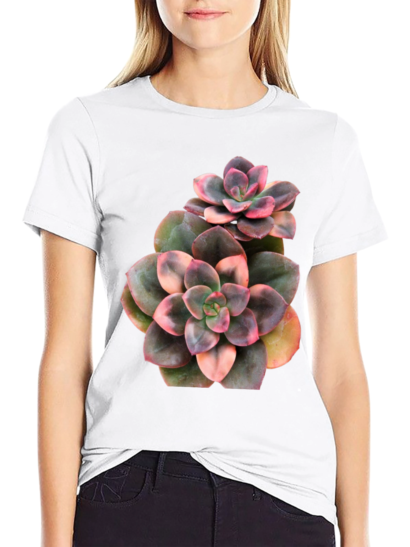 Succulent Plant Graphic Black T-Shirt