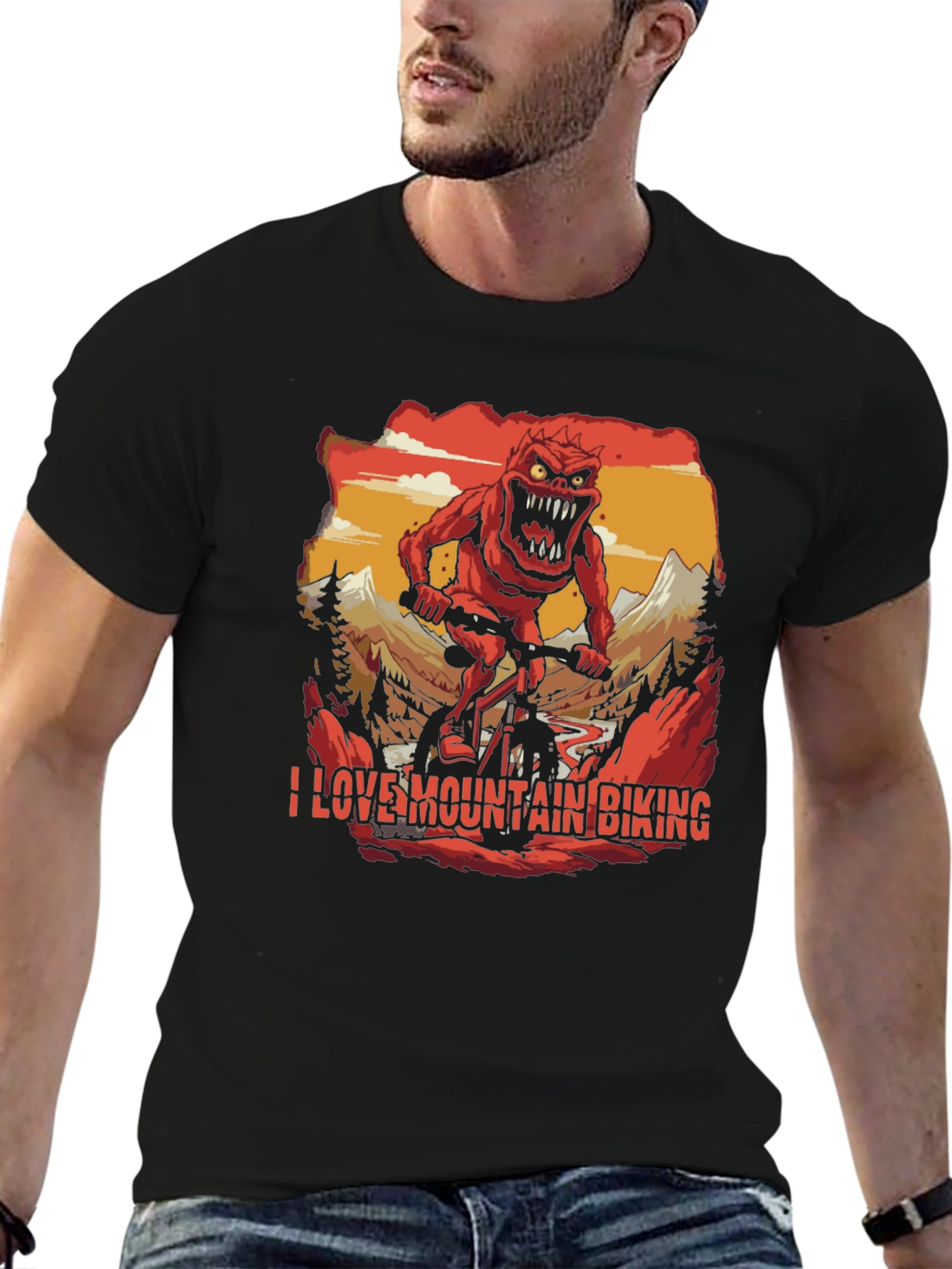 I Love Mountain Biking Monster Graphic Tee
