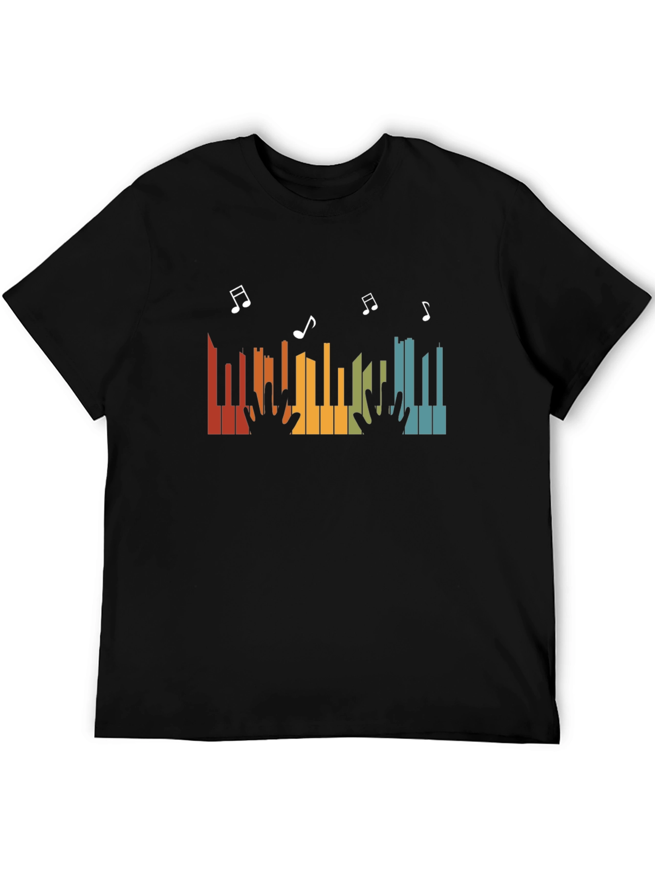Retro Piano Music Notes Graphic T-Shirt - Black