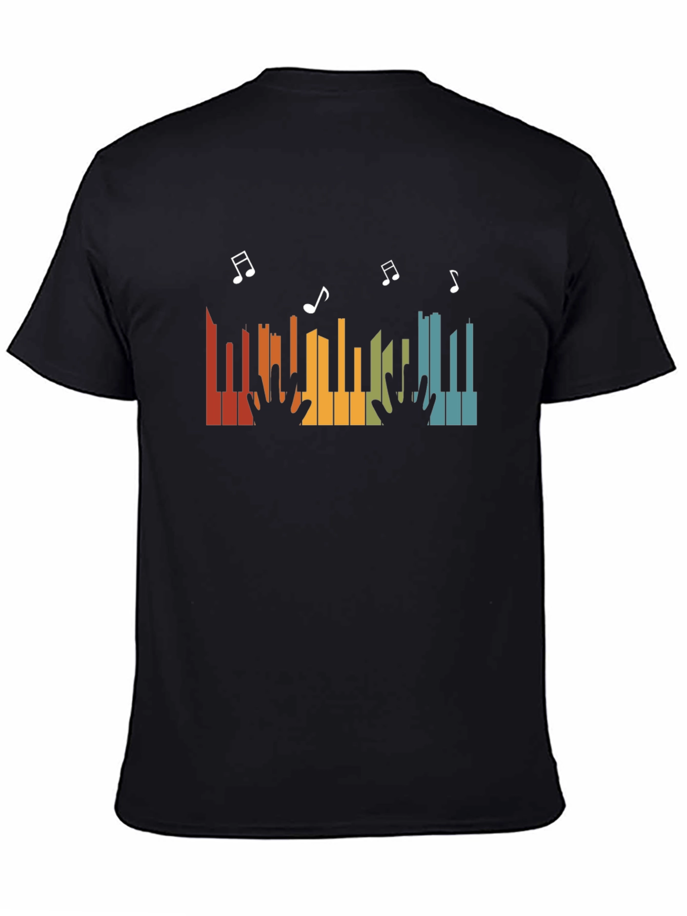 Retro Piano Music Notes Graphic T-Shirt - Black