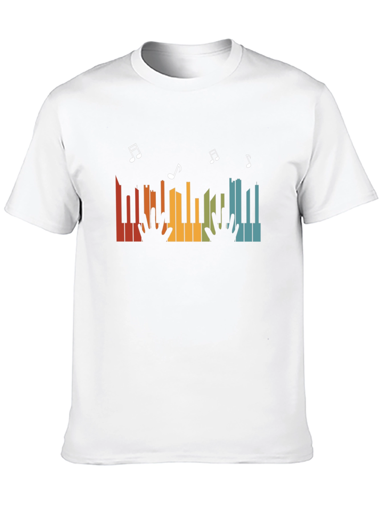 Retro Piano Music Notes Graphic T-Shirt - Black