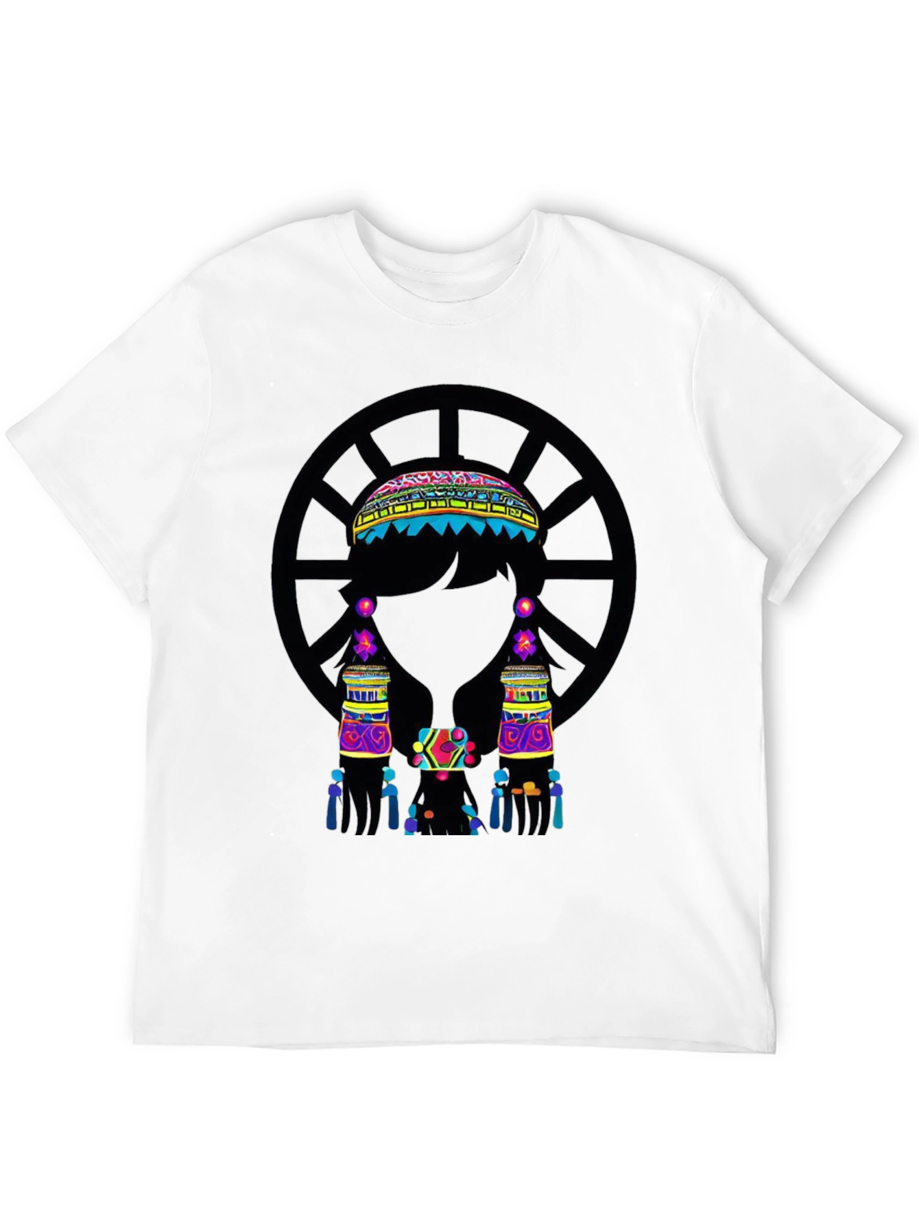 Vibrant Ethnic Print Black T-Shirt