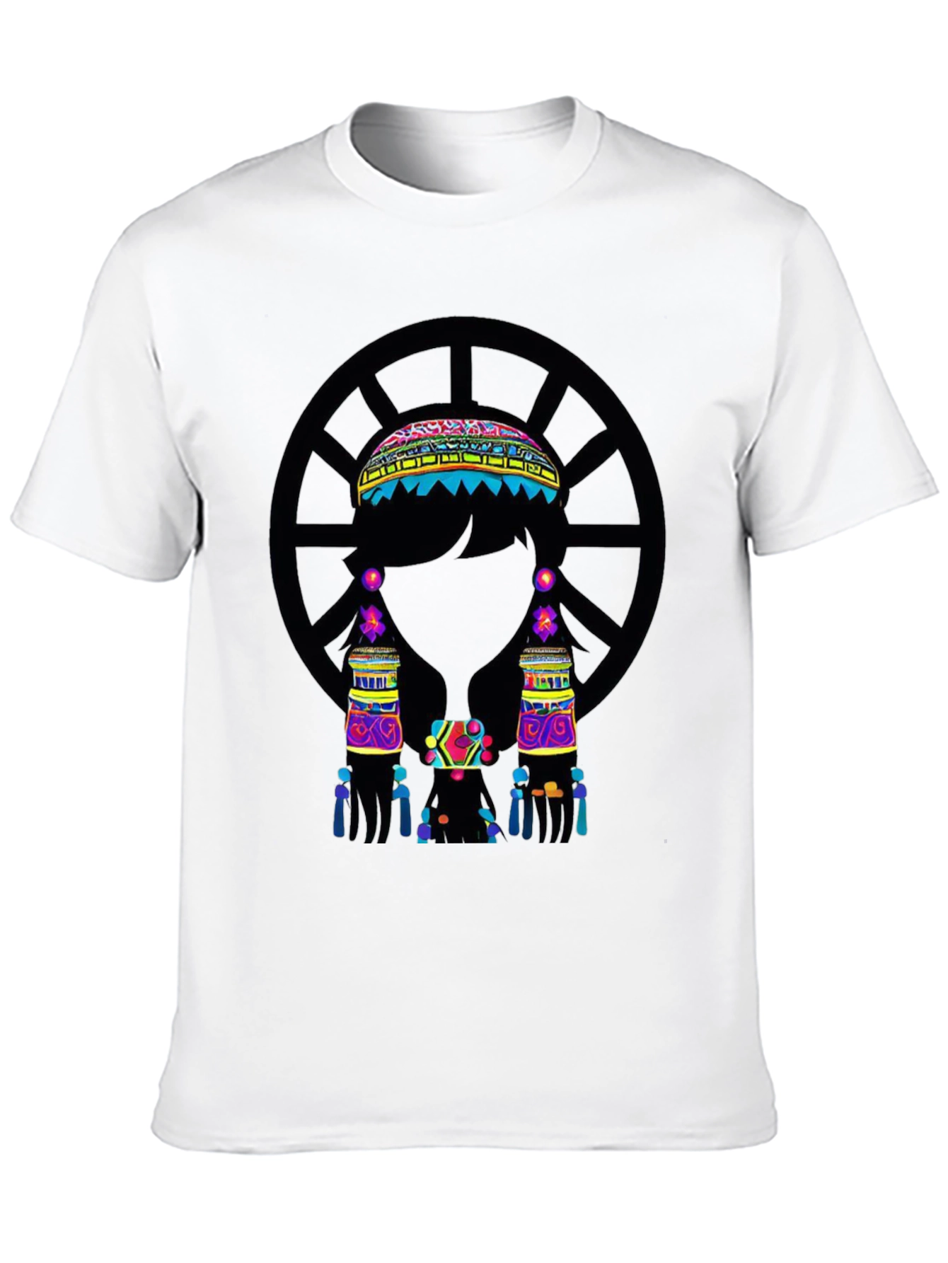 Vibrant Ethnic Print Black T-Shirt