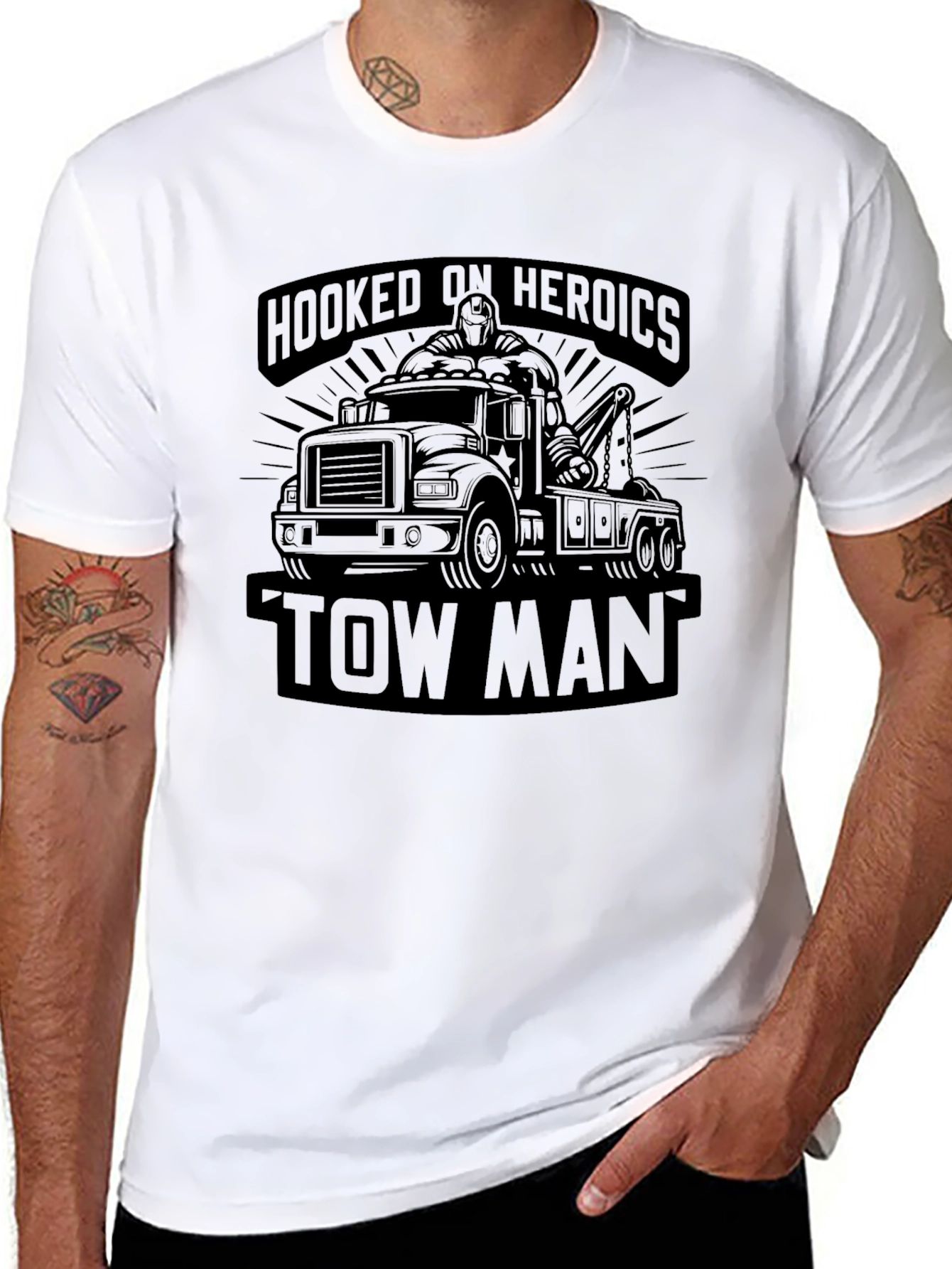 Hooked on Heroics Tow Man Black T-Shirt