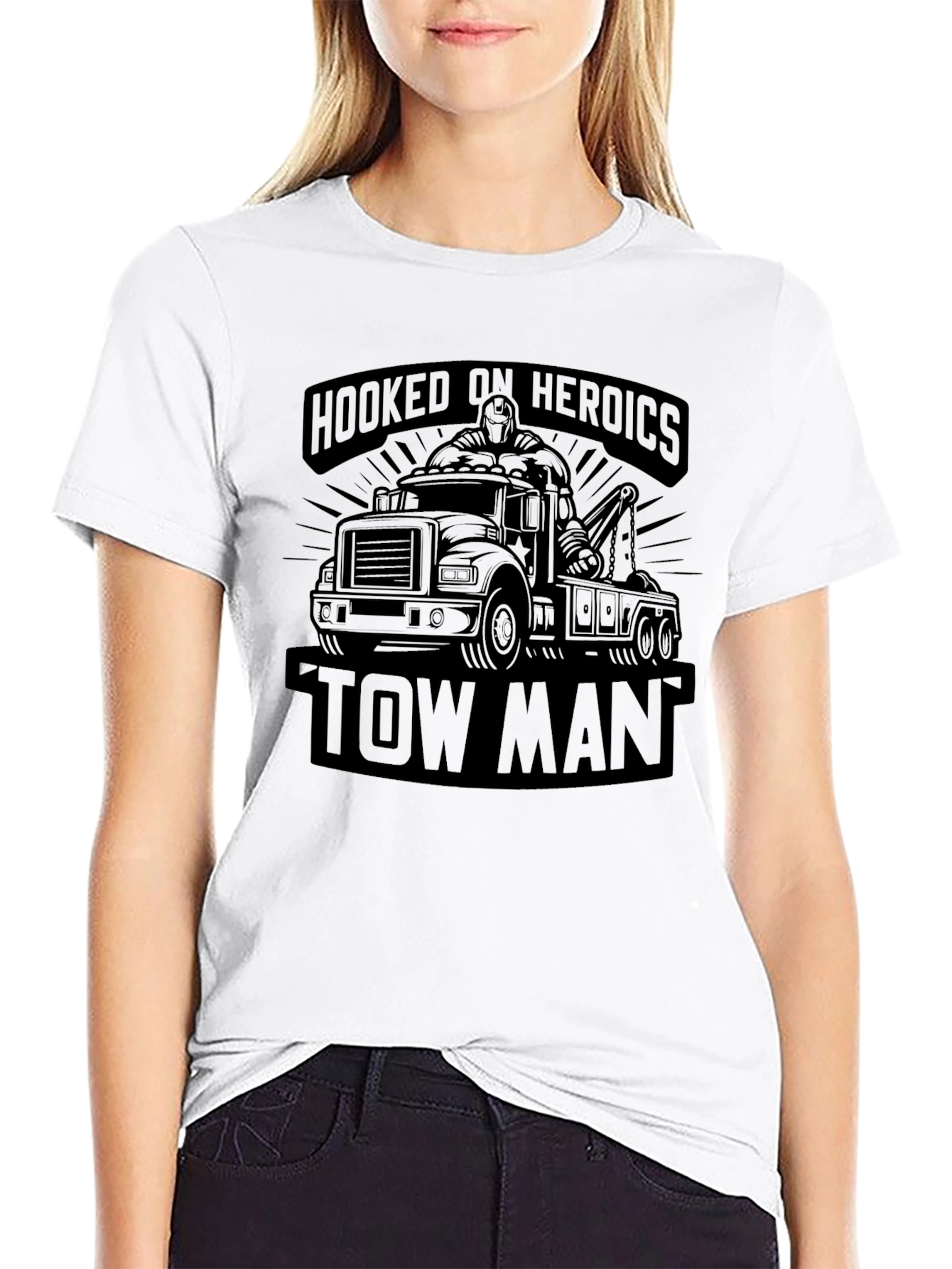 Hooked on Heroics Tow Man Black T-Shirt