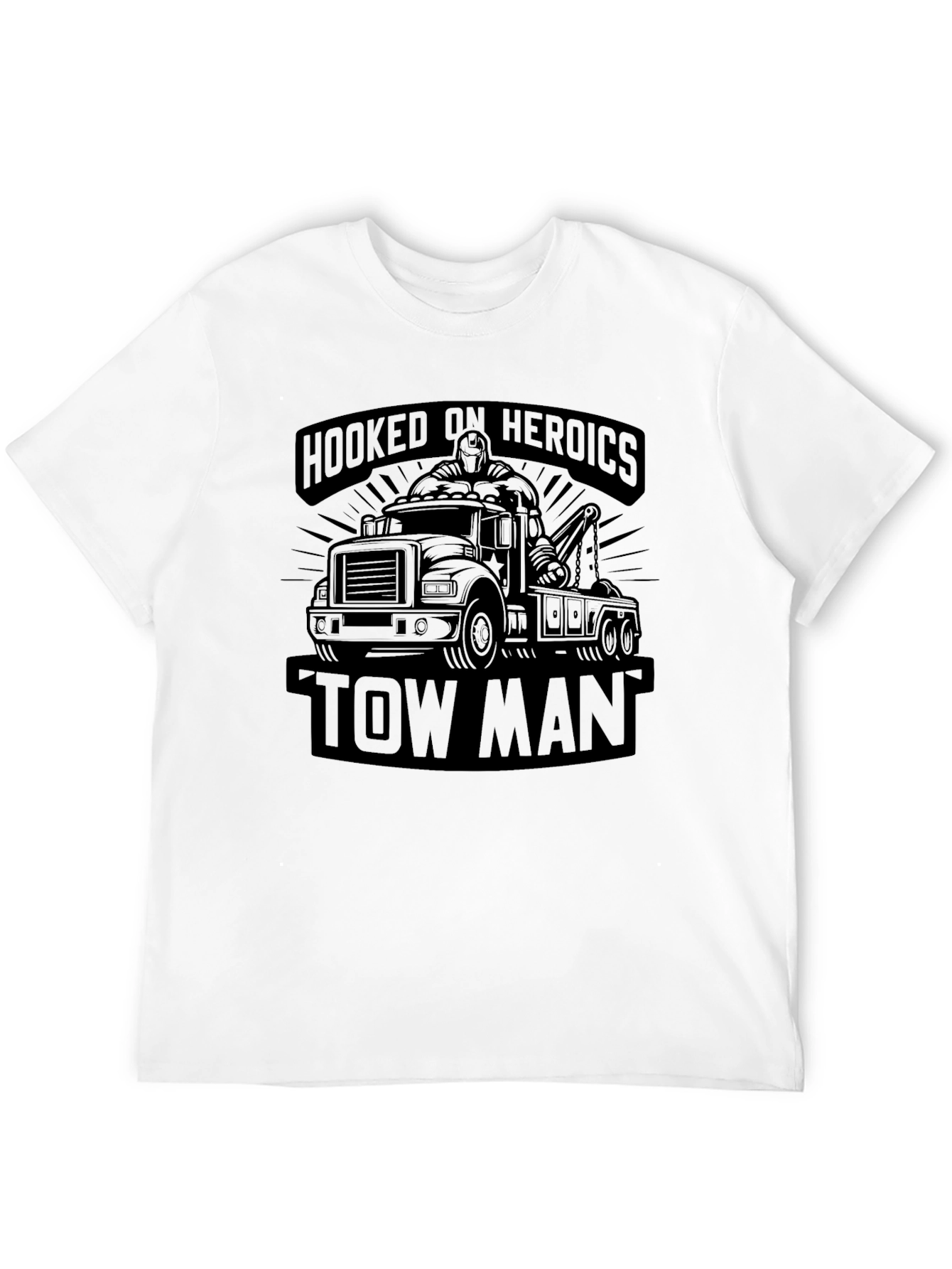 Hooked on Heroics Tow Man Black T-Shirt