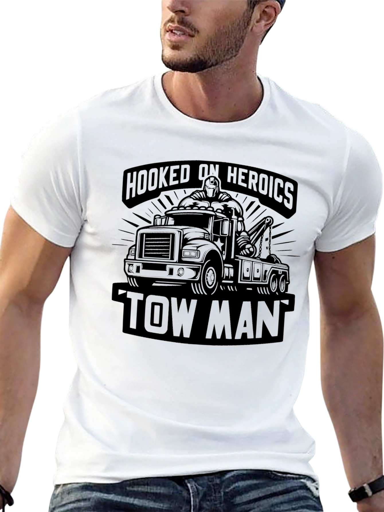 Hooked on Heroics Tow Man Black T-Shirt