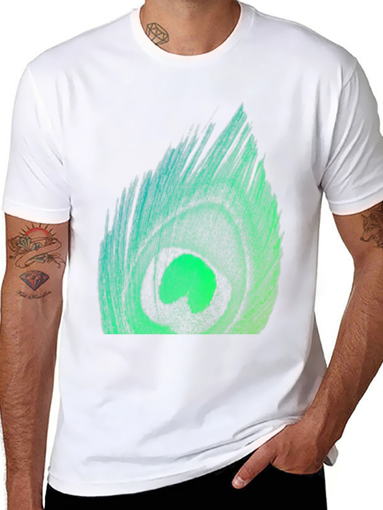 Peacock Feather Graphic Tee - Stylish Black T-Shirt