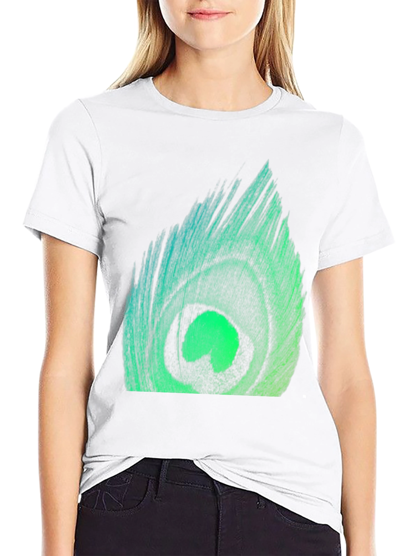 Peacock Feather Graphic Tee - Stylish Black T-Shirt