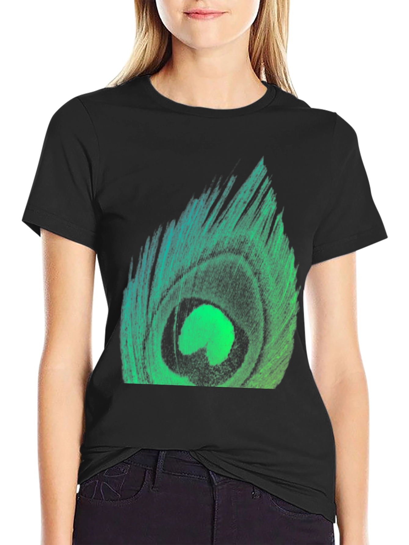 Peacock Feather Graphic Tee - Stylish Black T-Shirt