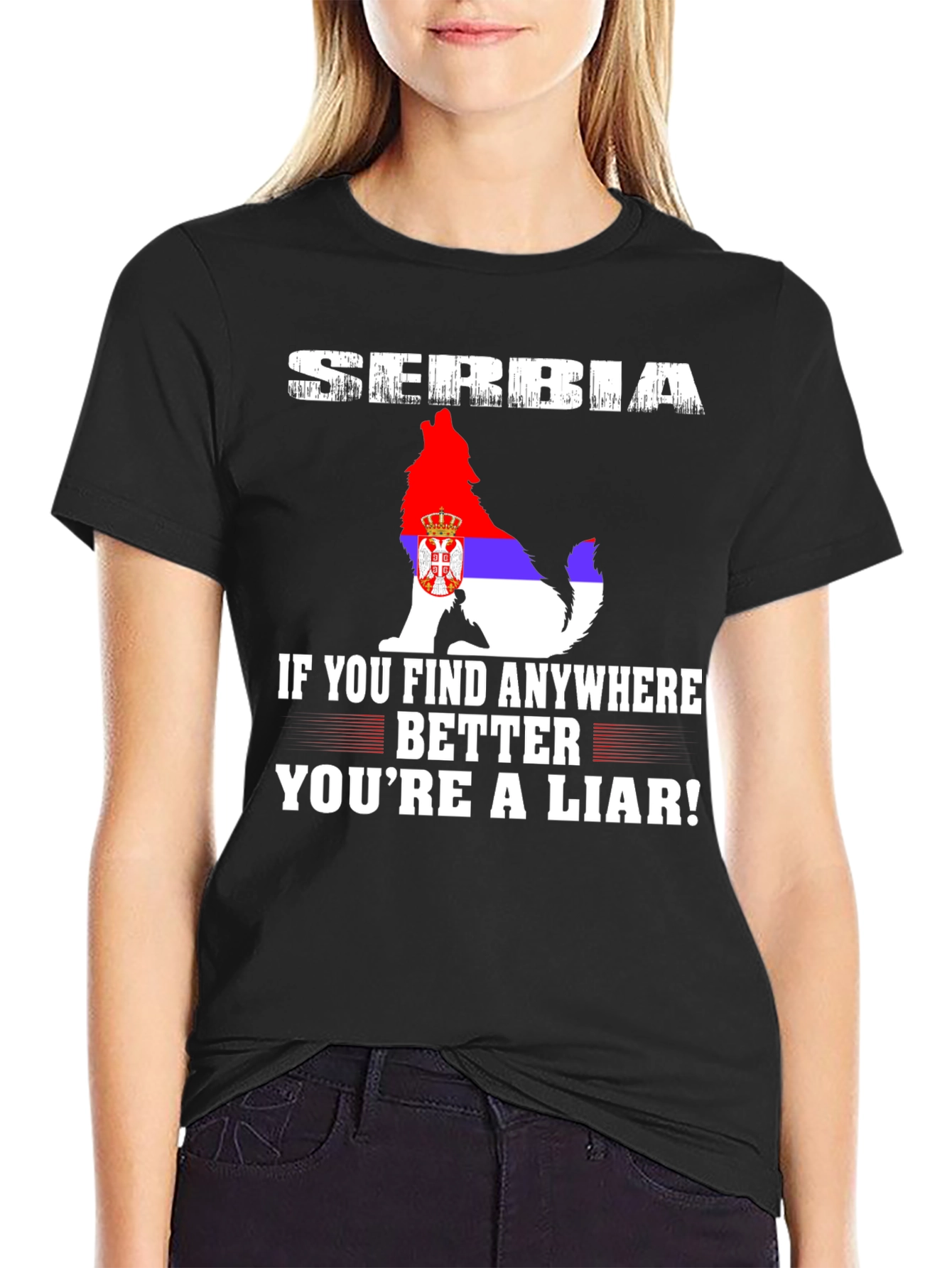 Serbia Wolf Flag Graphic Tee - Patriotic Pride T-Shirt