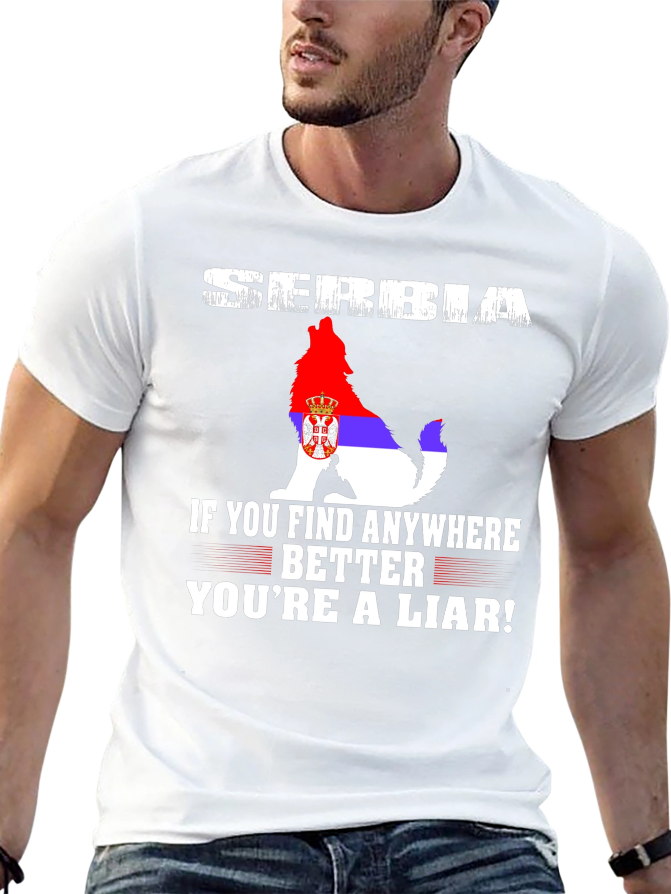 Serbia Wolf Flag Graphic Tee - Patriotic Pride T-Shirt