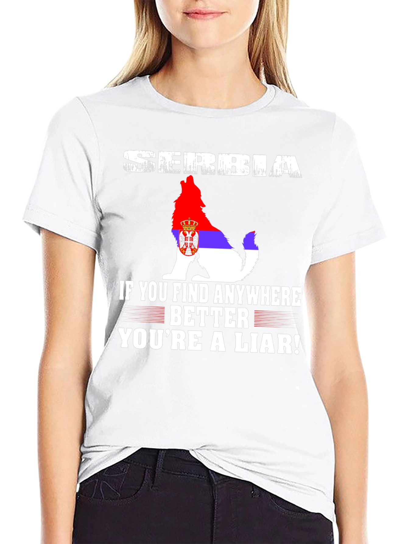 Serbia Wolf Flag Graphic Tee - Patriotic Pride T-Shirt