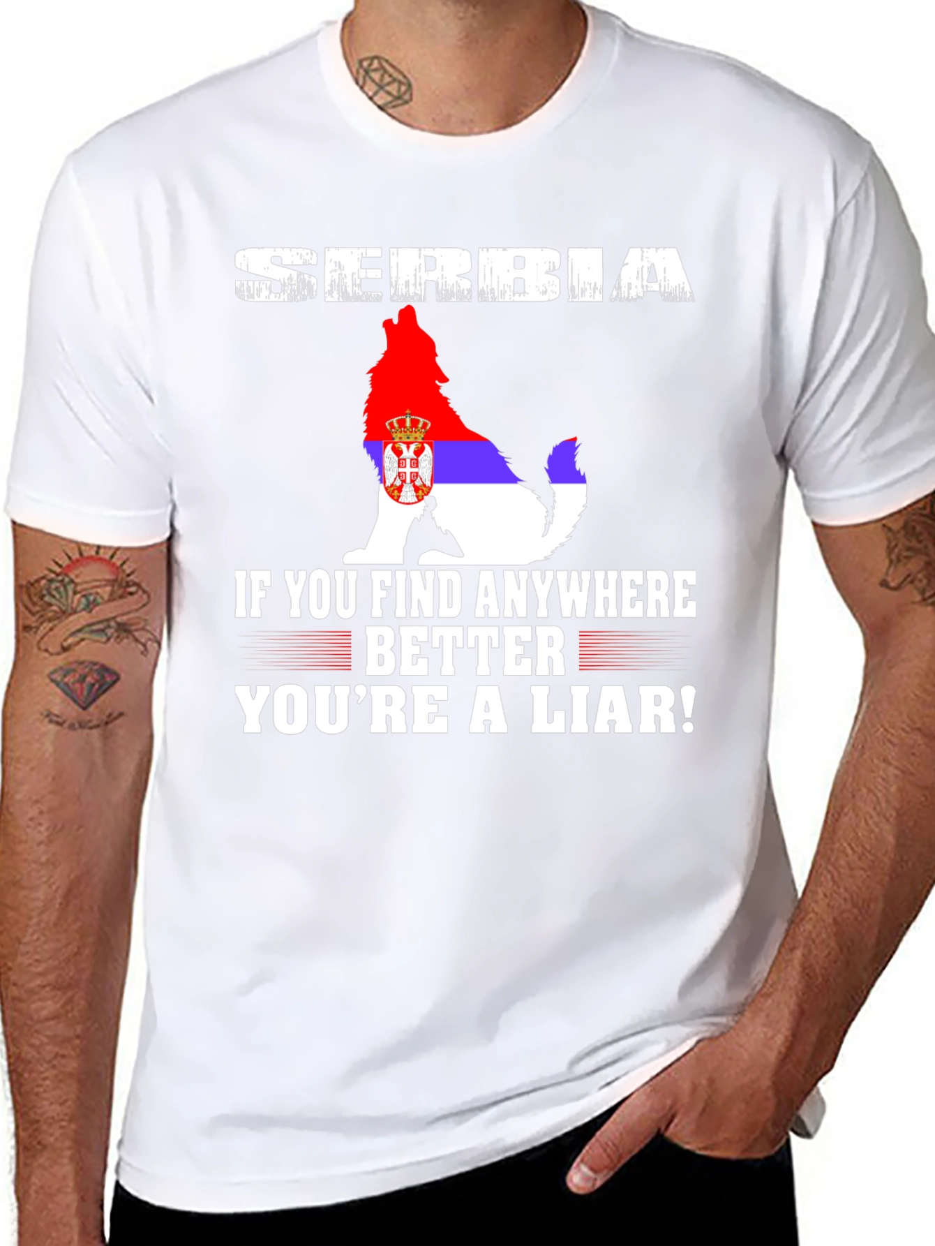 Serbia Wolf Flag Graphic Tee - Patriotic Pride T-Shirt