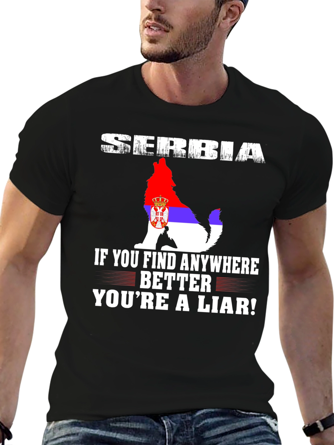 Serbia Wolf Flag Graphic Tee - Patriotic Pride T-Shirt