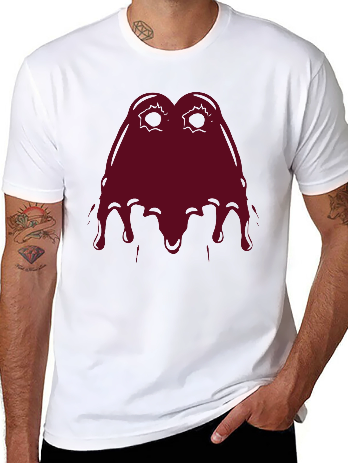Mens Black T-Shirt with Red Melting Face Graphic