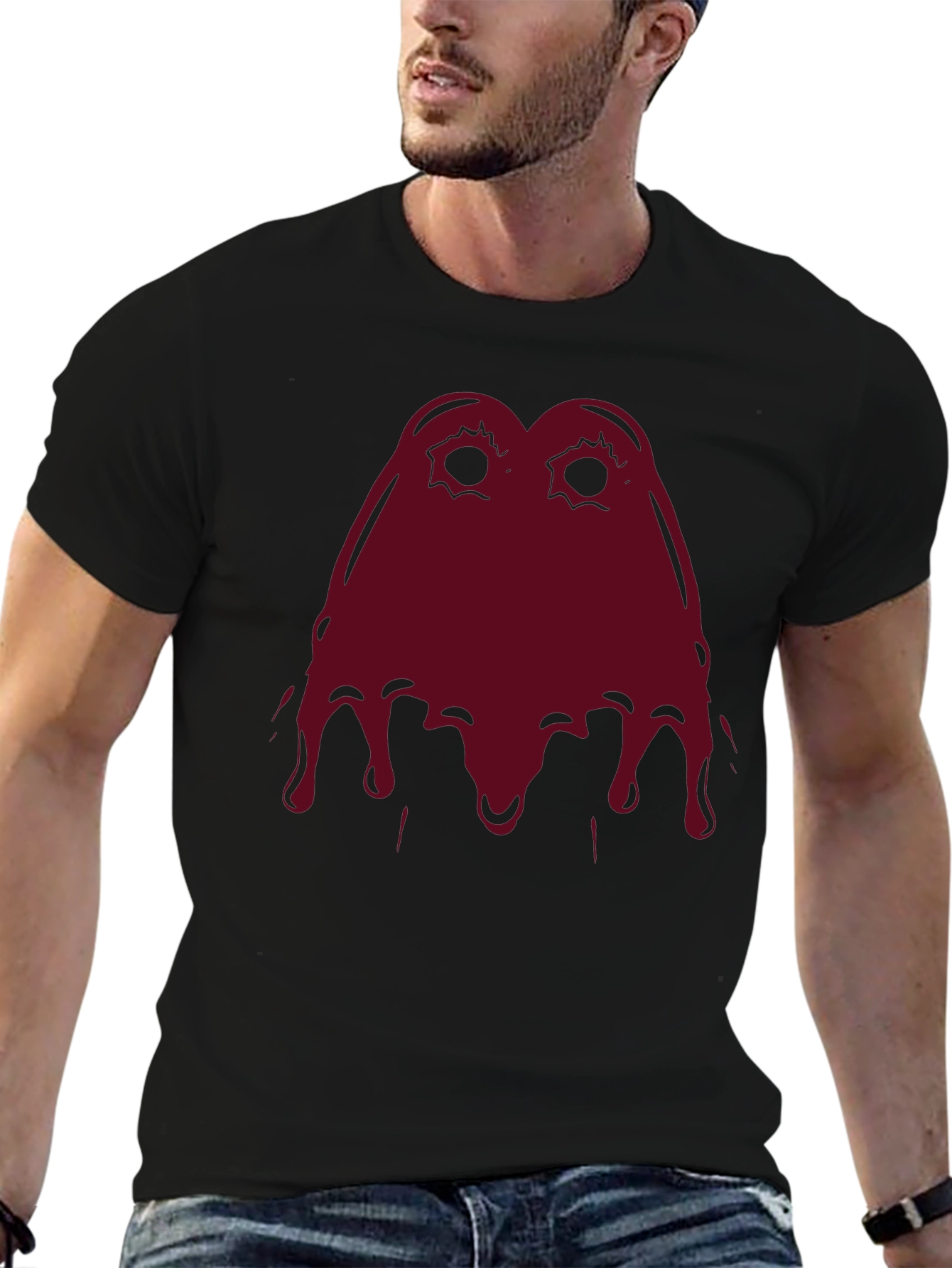 Mens Black T-Shirt with Red Melting Face Graphic