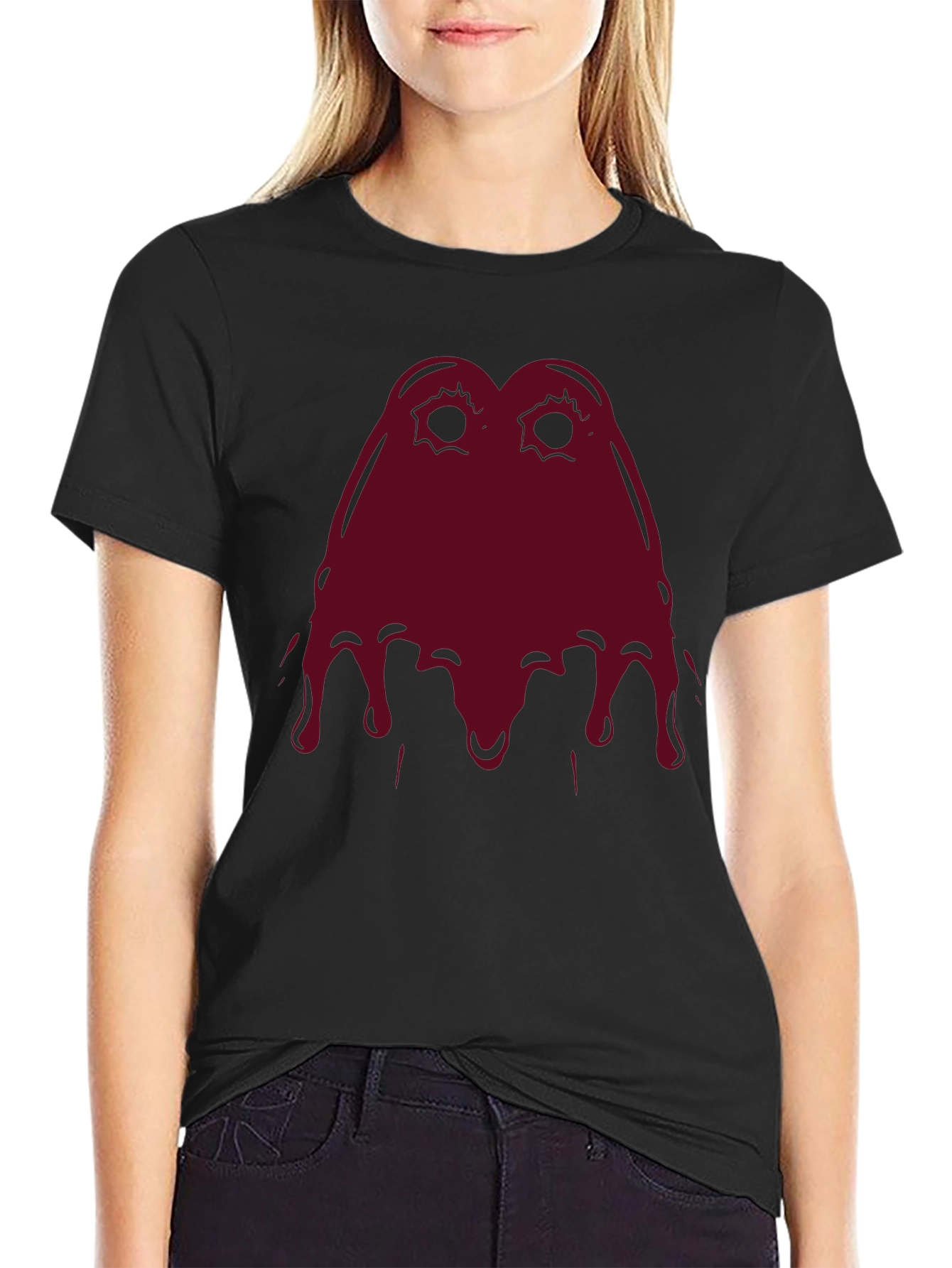 Mens Black T-Shirt with Red Melting Face Graphic