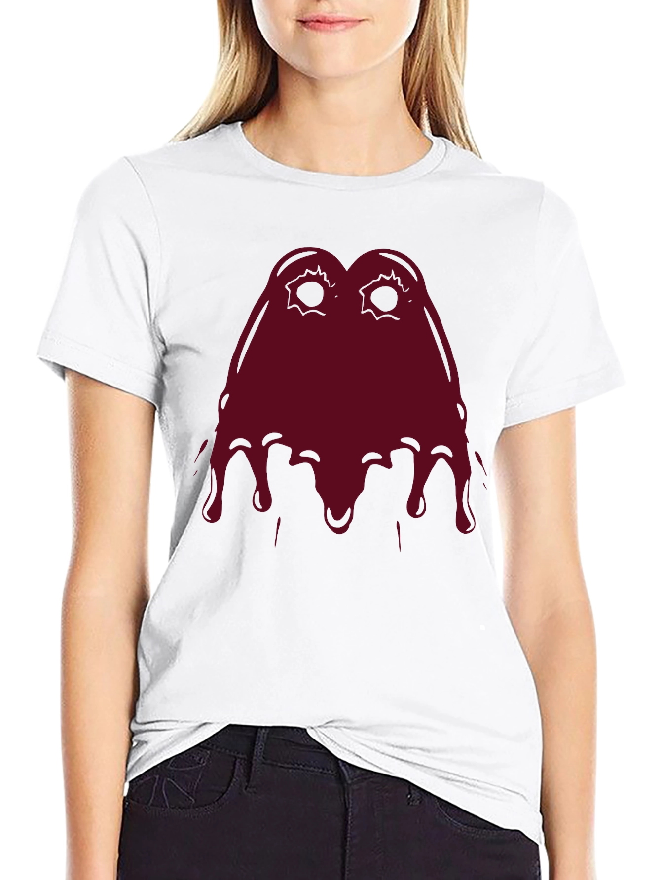 Mens Black T-Shirt with Red Melting Face Graphic
