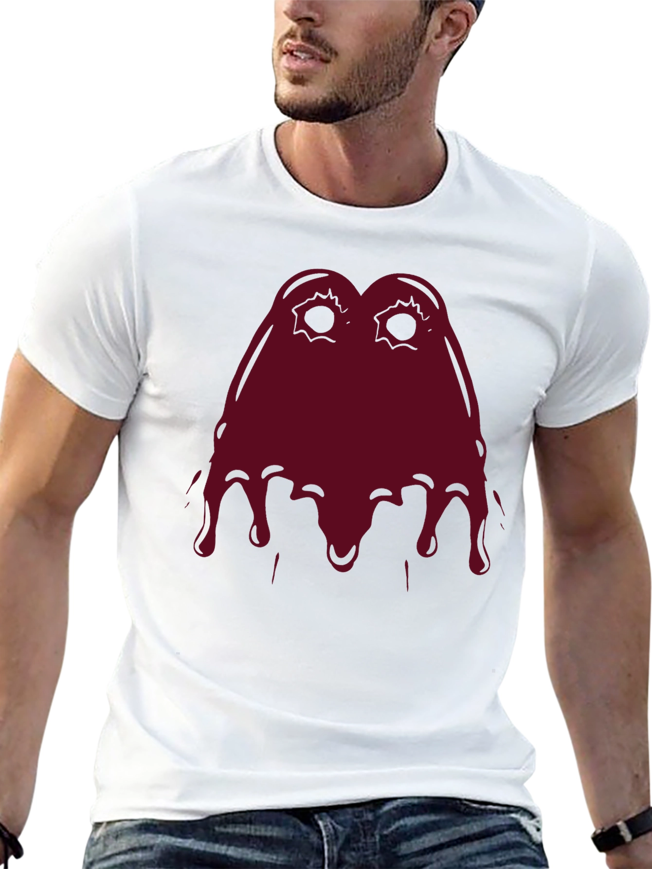 Mens Black T-Shirt with Red Melting Face Graphic