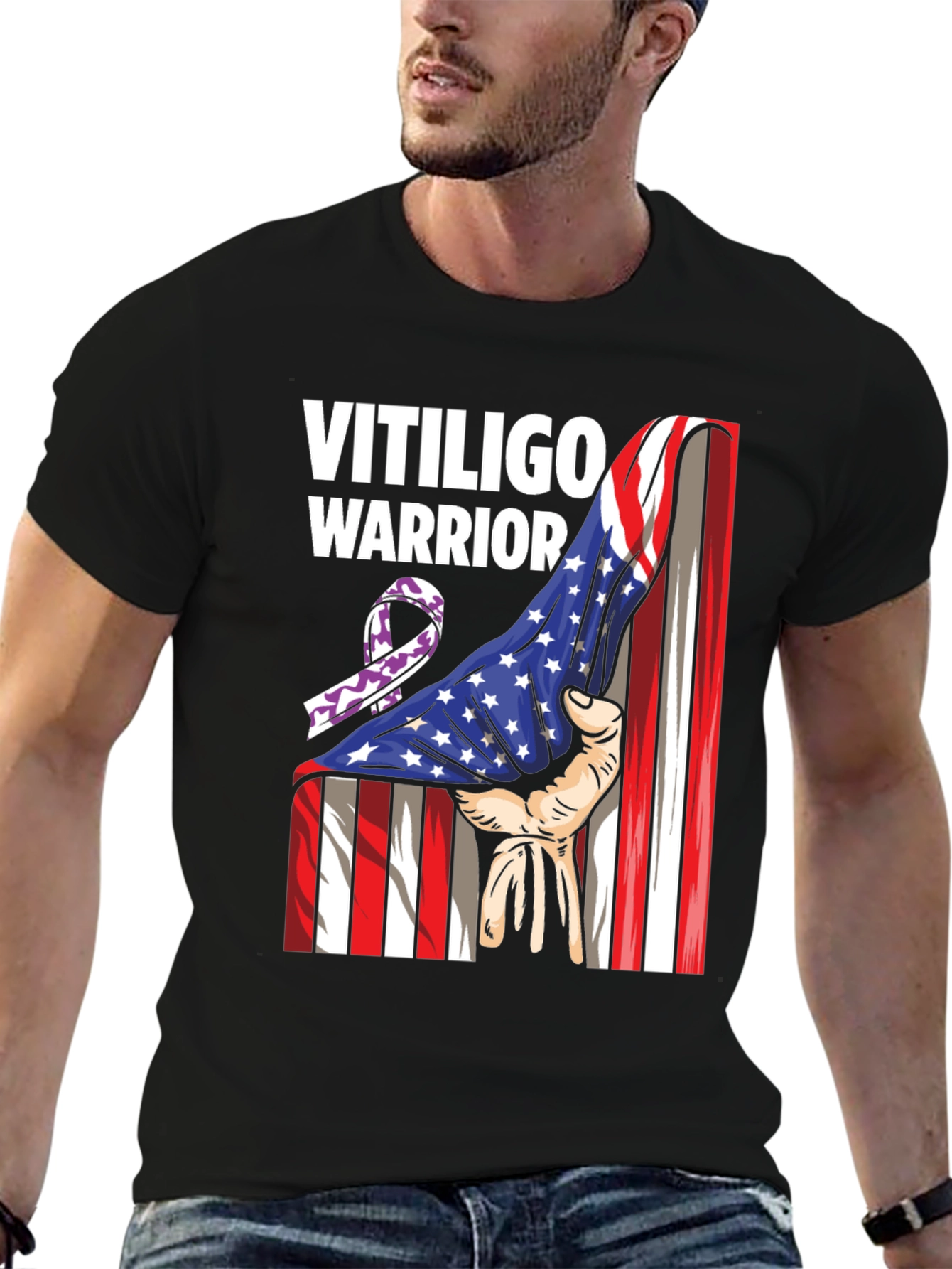 Vitiligo Warrior T-Shirt - American Flag