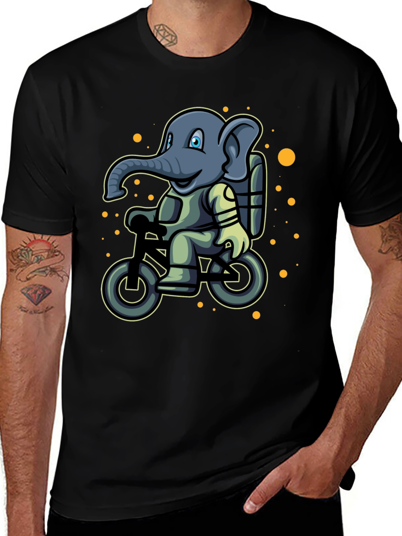 Elephant on Bike T-Shirt - Cartoon Style