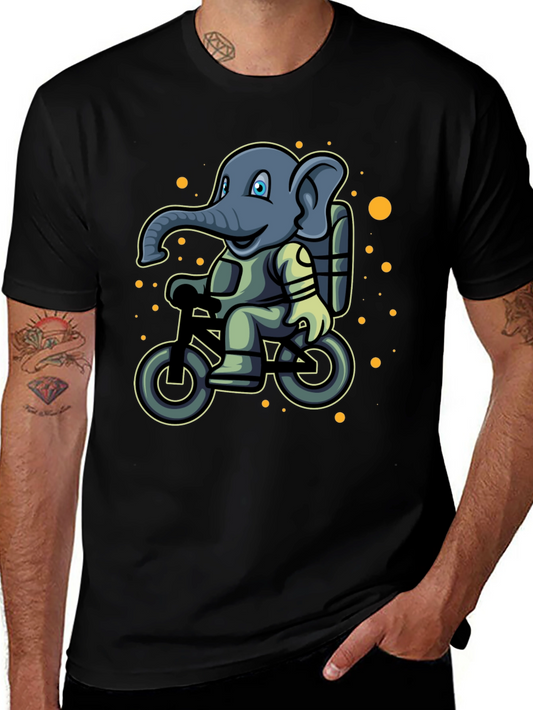 Elephant on Bike T-Shirt - Cartoon Style