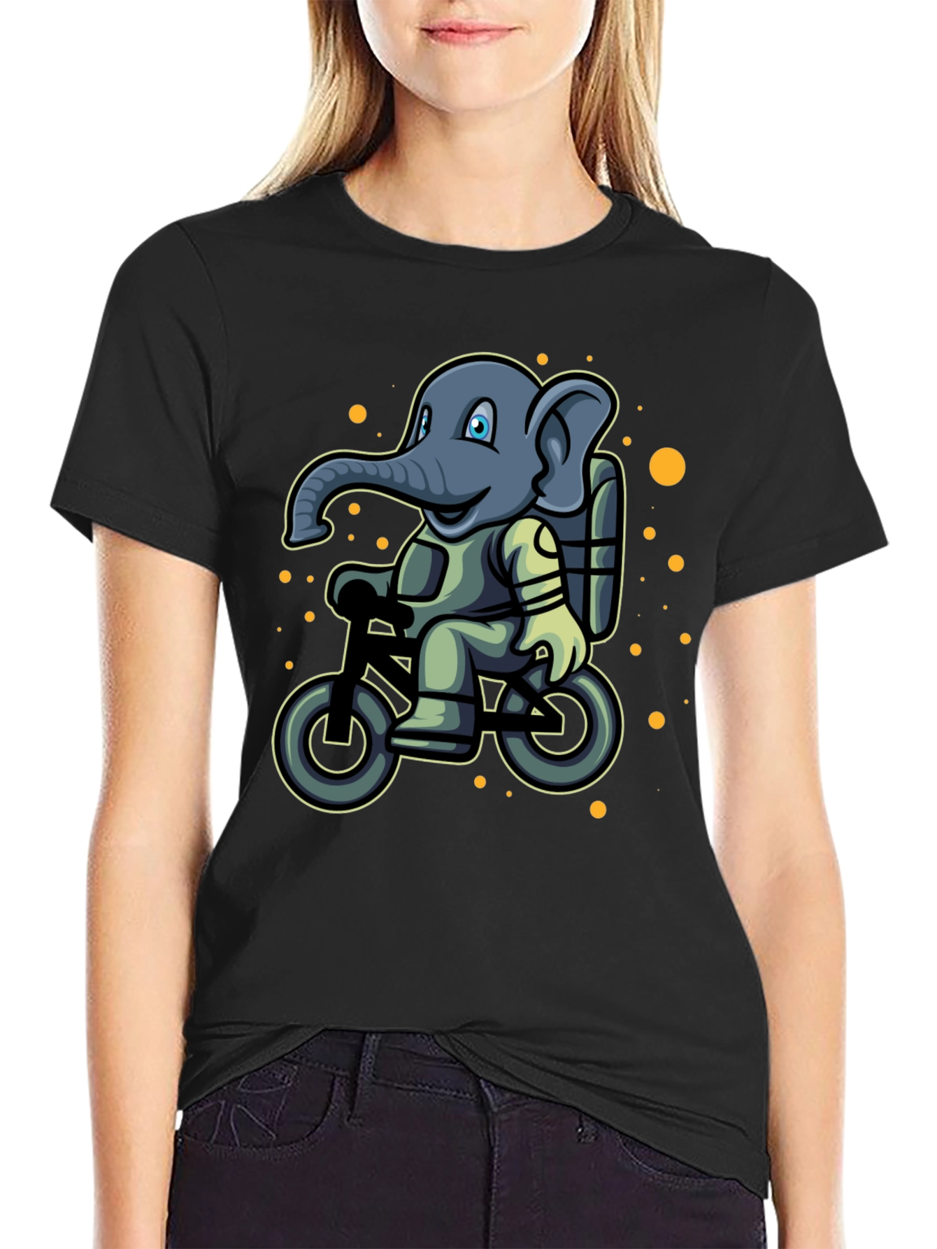 Elephant on Bike T-Shirt - Cartoon Style