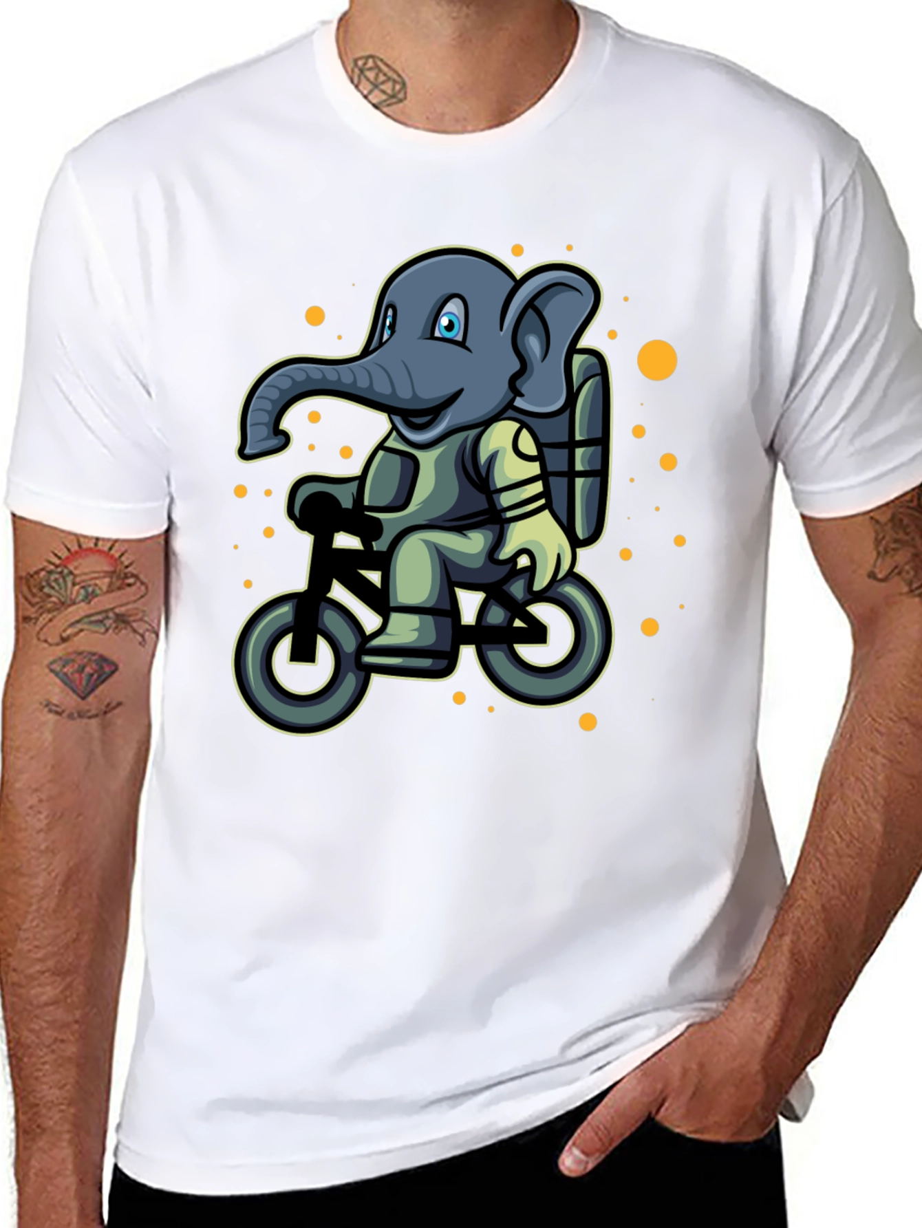 Elephant on Bike T-Shirt - Cartoon Style