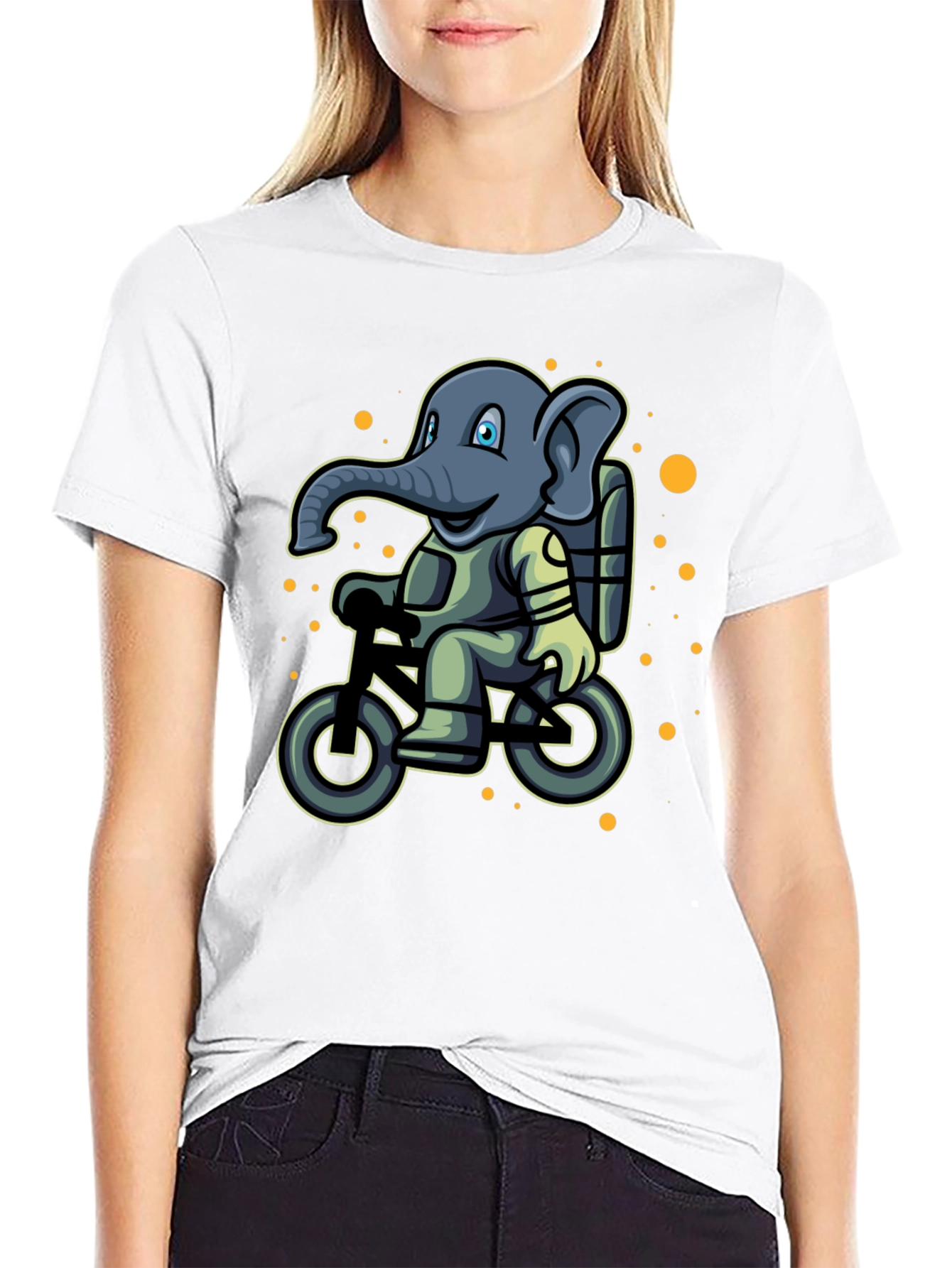 Elephant on Bike T-Shirt - Cartoon Style