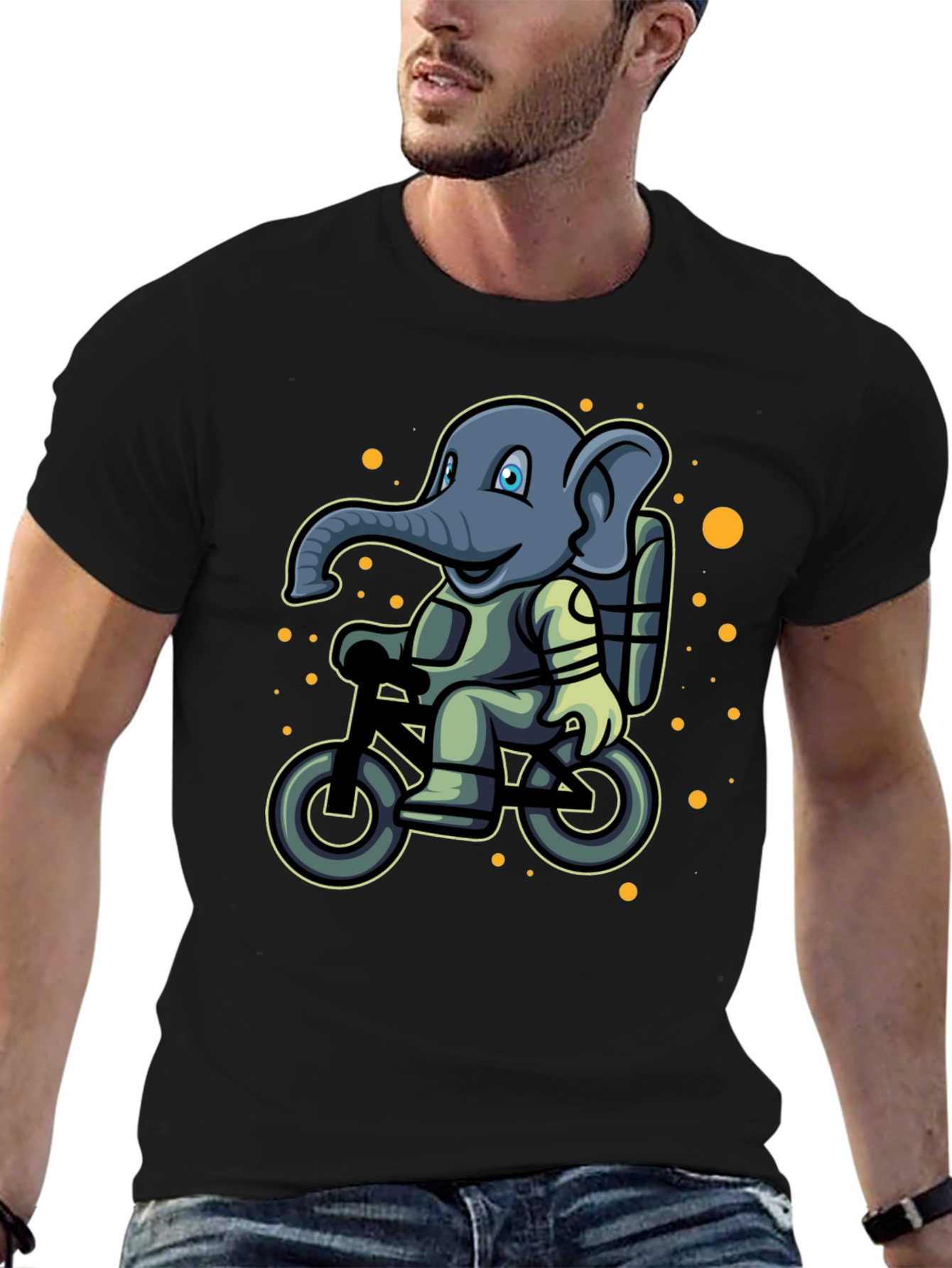 Elephant on Bike T-Shirt - Cartoon Style