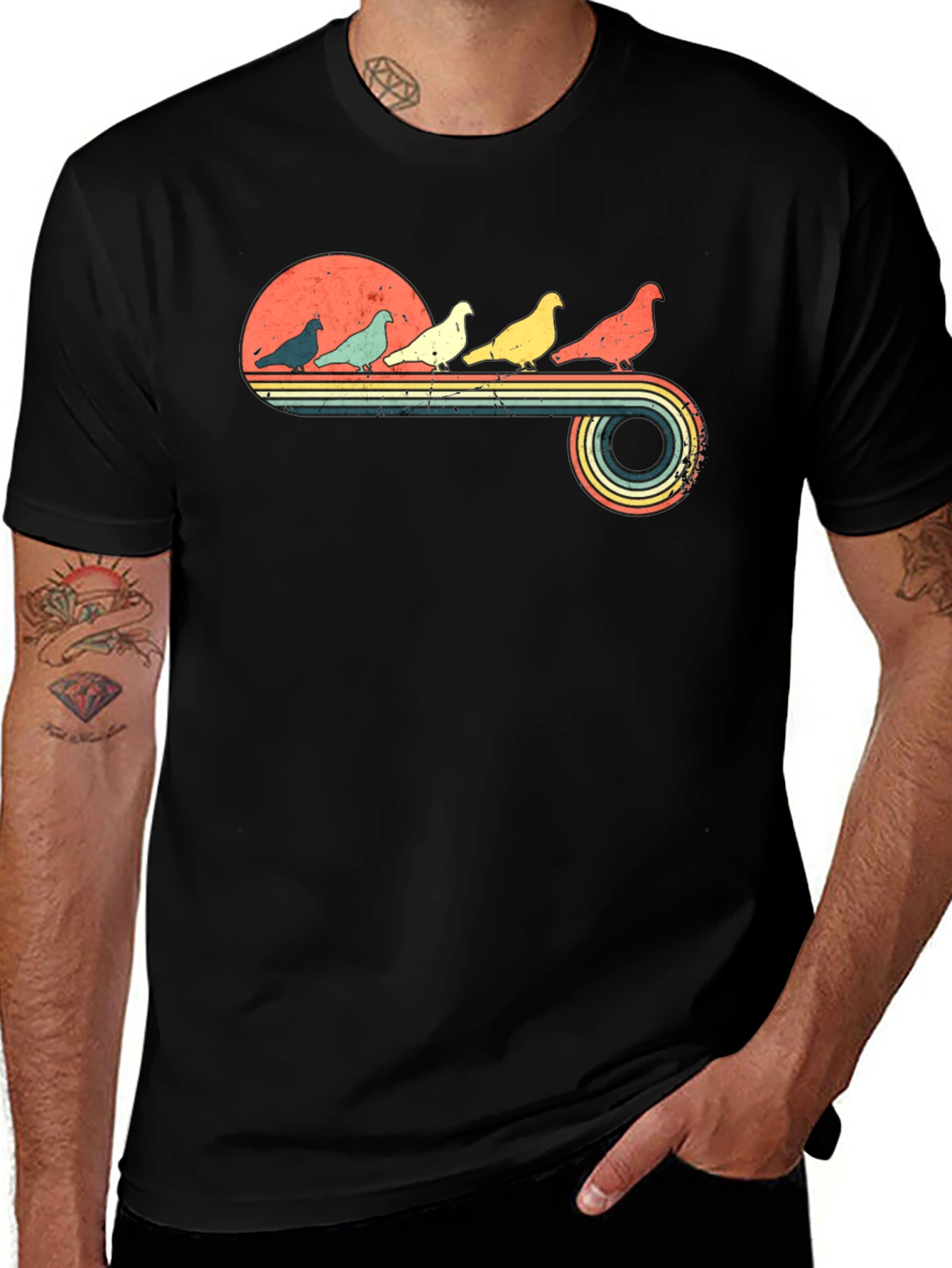 Retro Pigeon Sunset Graphic Tee