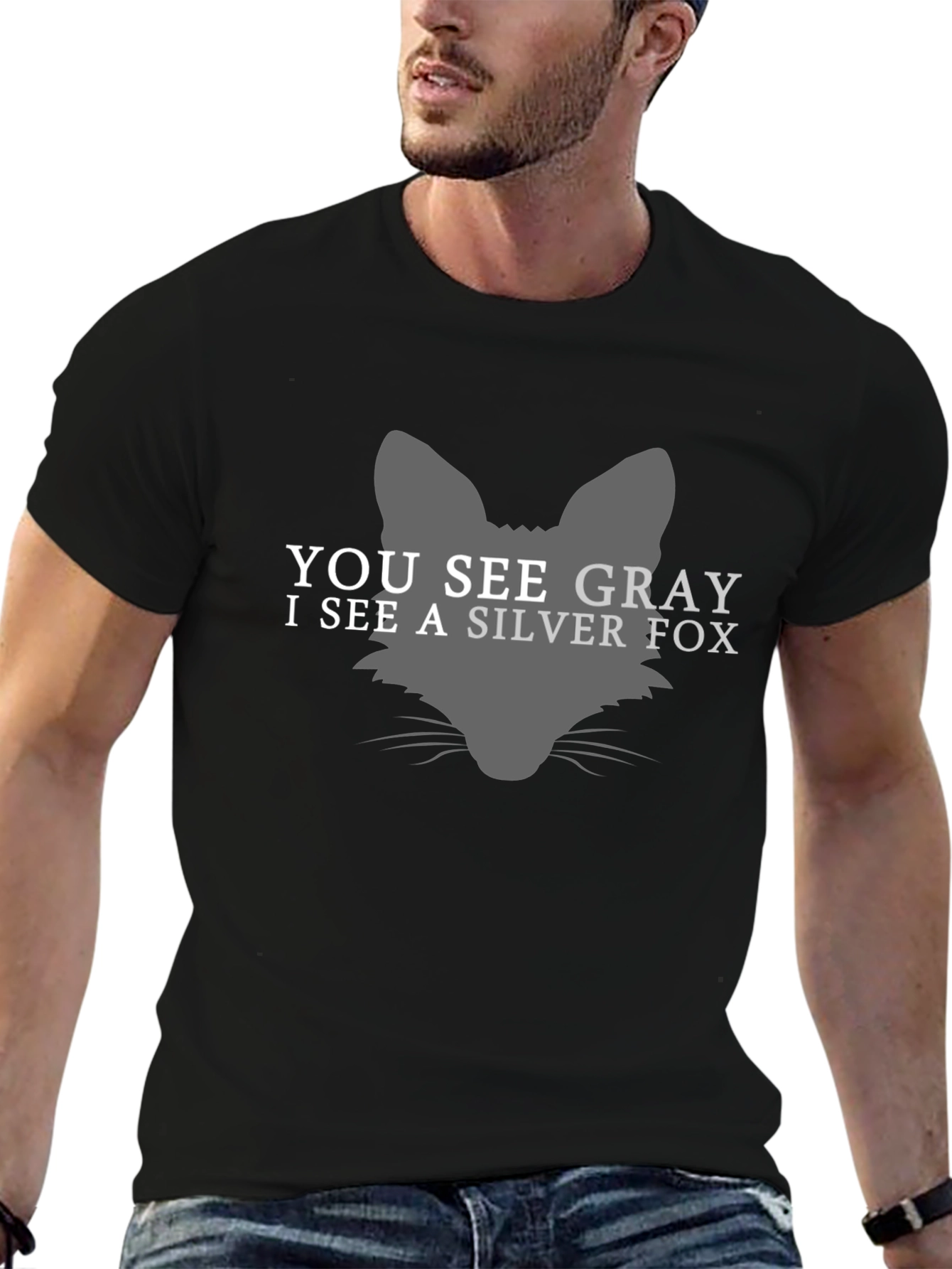 Silver Fox Graphic Tee - Mens Black Cotton T-Shirt