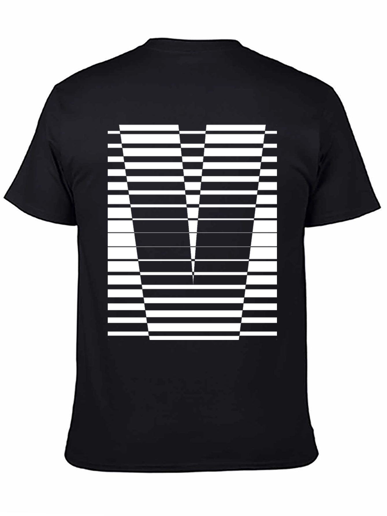 Abstract Striped V-Neck Black T-Shirt