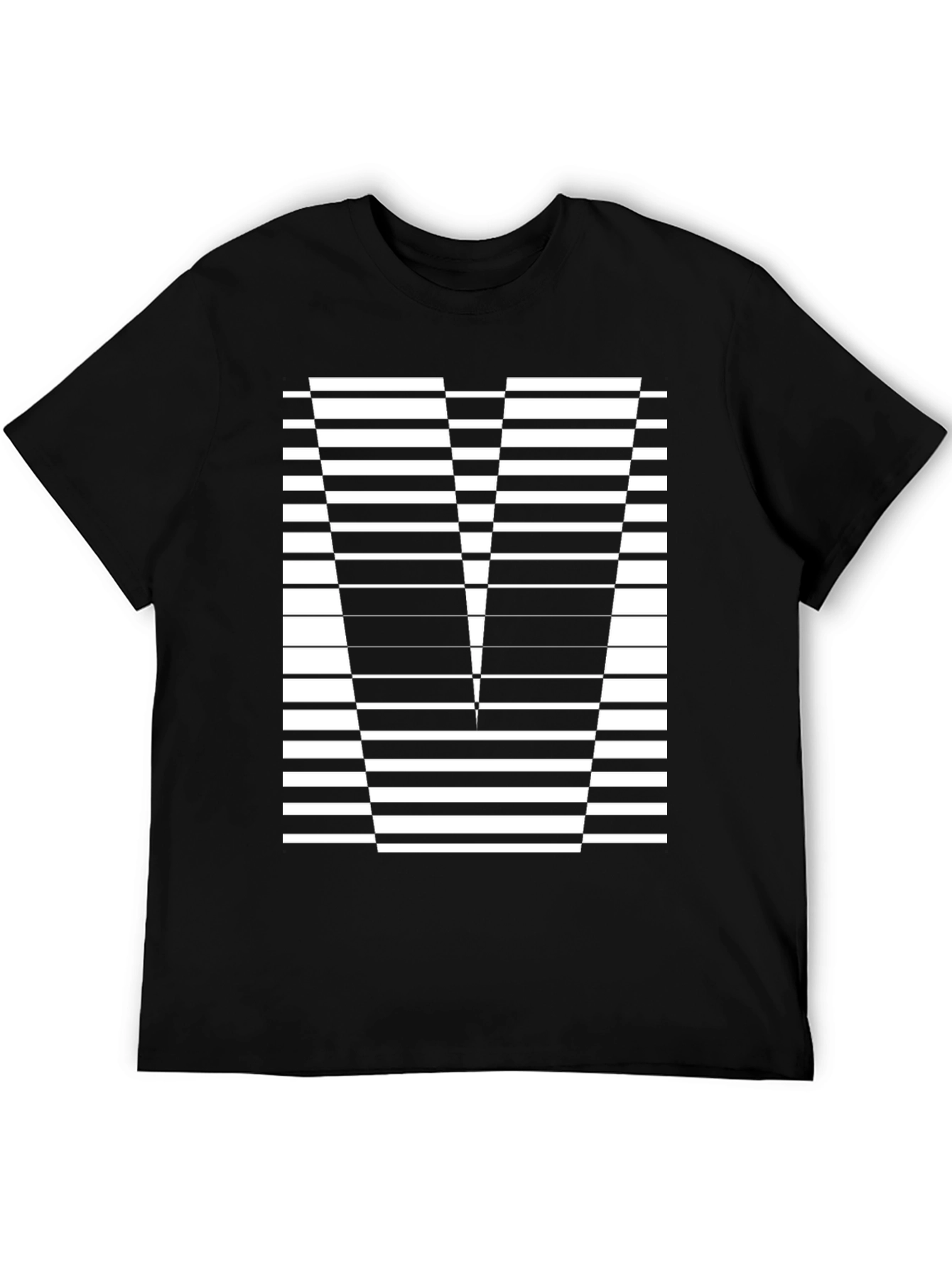 Abstract Striped V-Neck Black T-Shirt