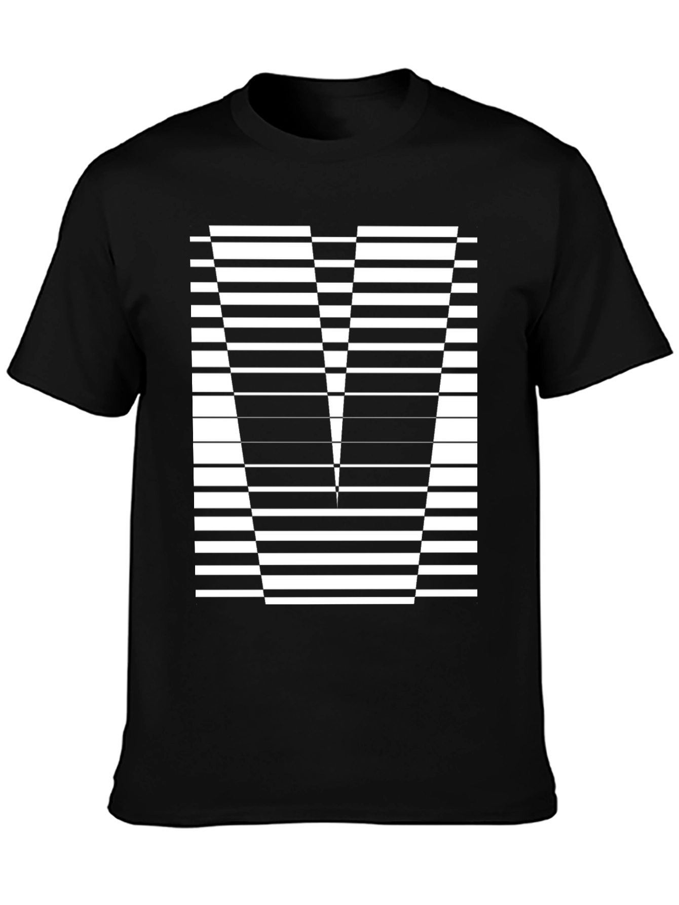 Abstract Striped V-Neck Black T-Shirt