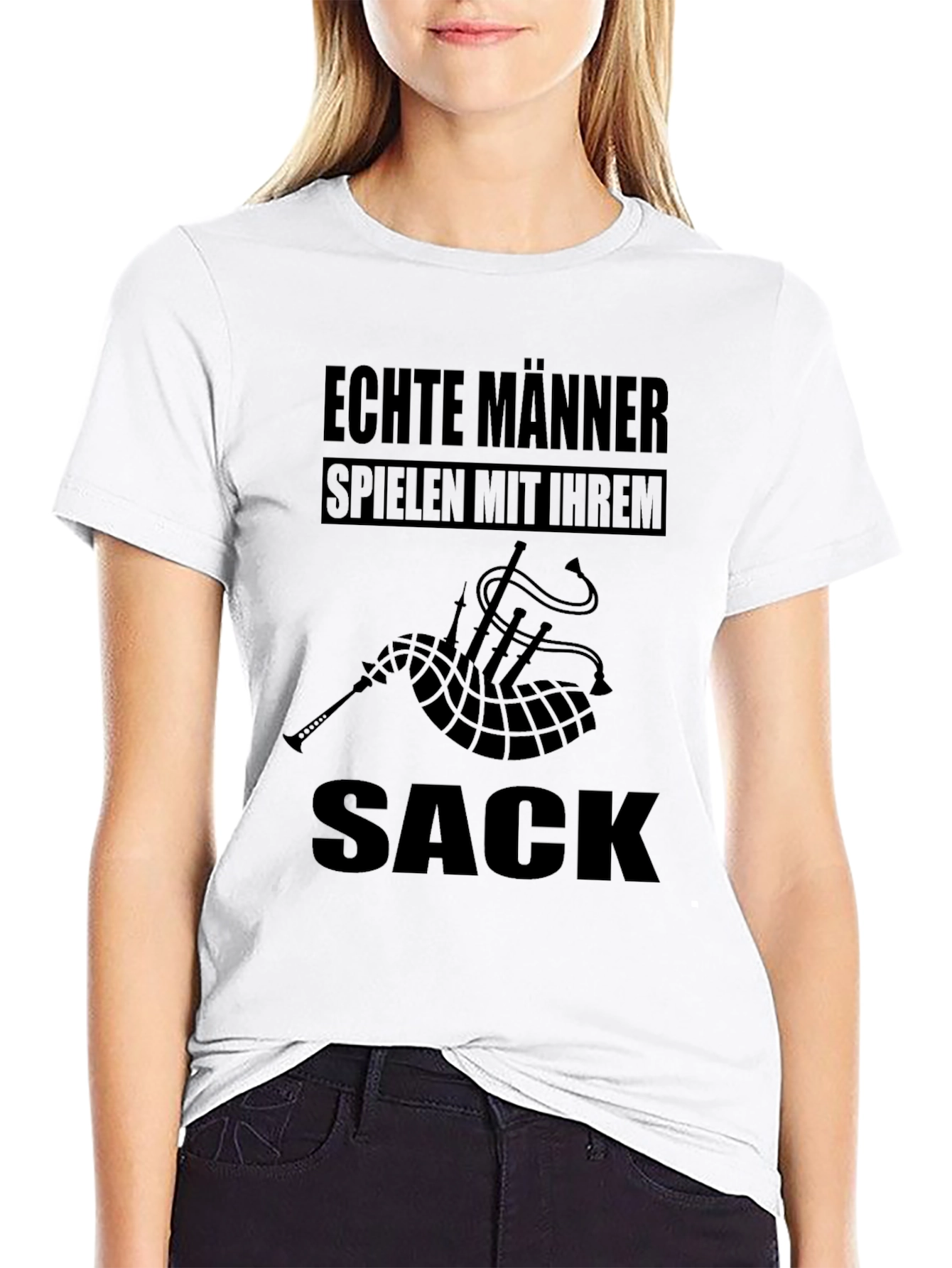Echte Manner Spielen Mit Ihrem Sack Bagpipe Black T-Shirt