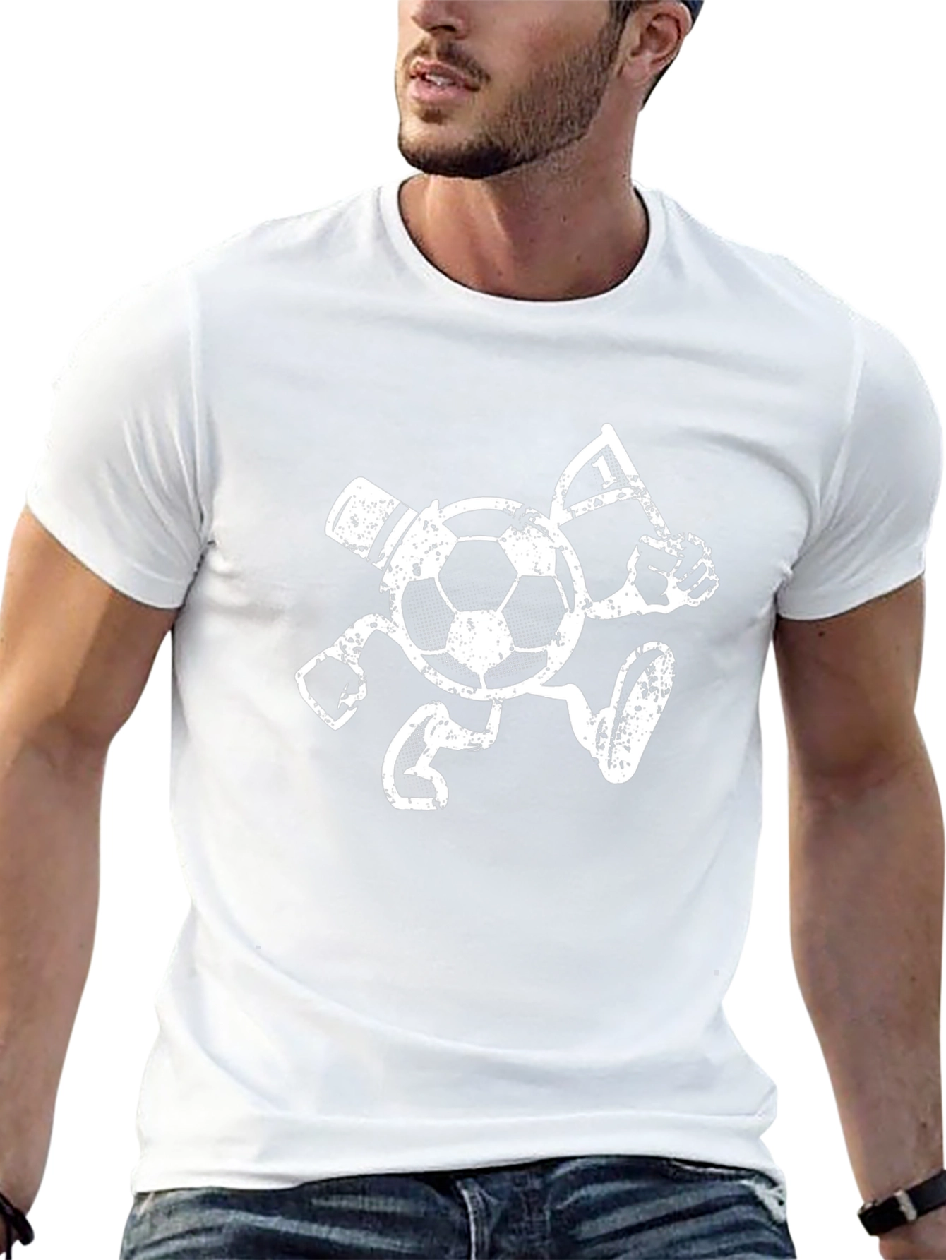 Soccer Mascot Graphic T-Shirt - Black Cotton Tee