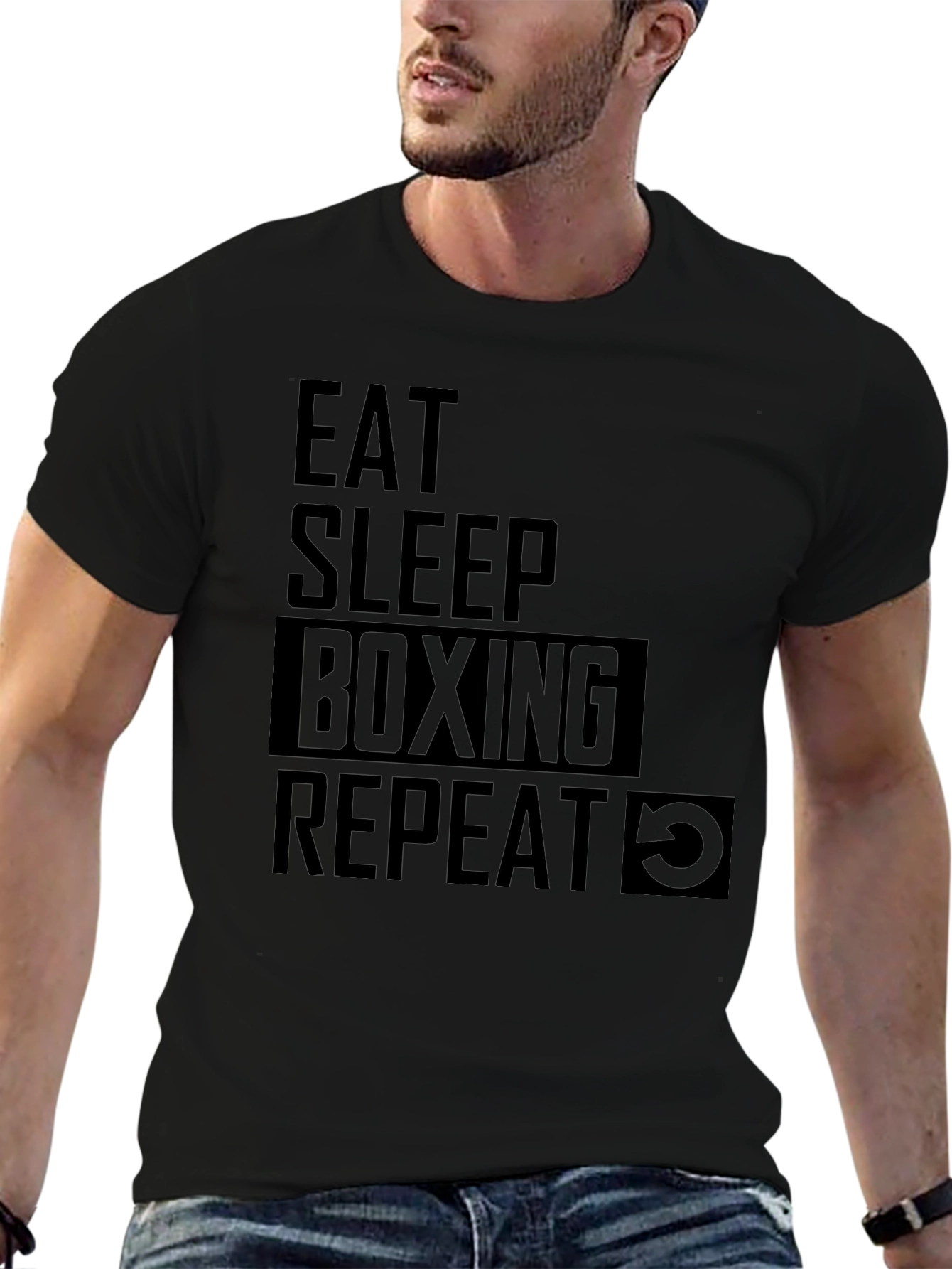 Eat Sleep Boxing Repeat Graphic Tee - Black