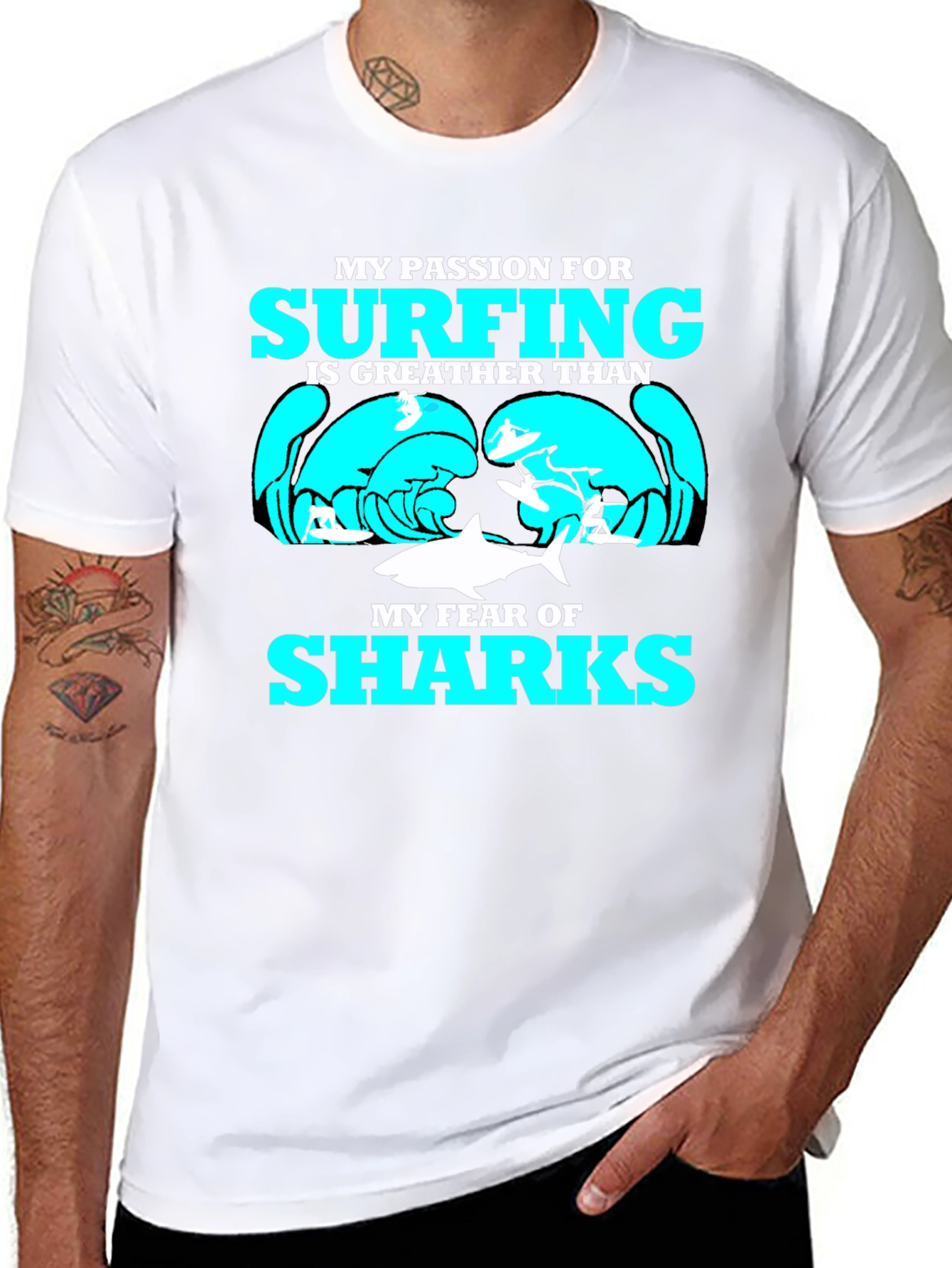 Surfing Passion Graphic Tee - Shark Humor T-Shirt