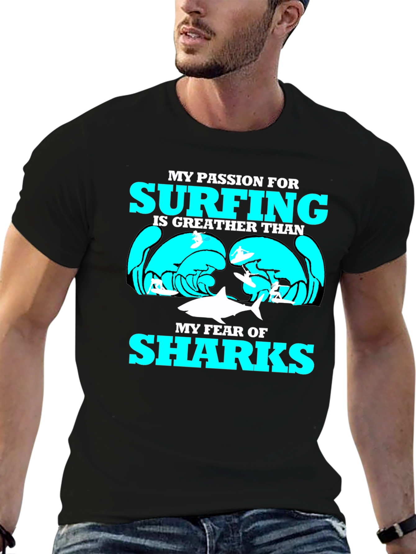Surfing Passion Graphic Tee - Shark Humor T-Shirt